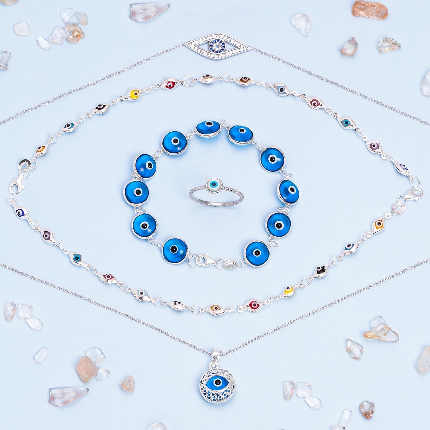 Bling Jewelry Turkish Spiritual Protection Amulet Round Circle Moving Floating Aqua Nazar Blue Evil Eye Filigree Charm Pendant Necklace For Women For Teen .925 Sterling Silver - Image 6