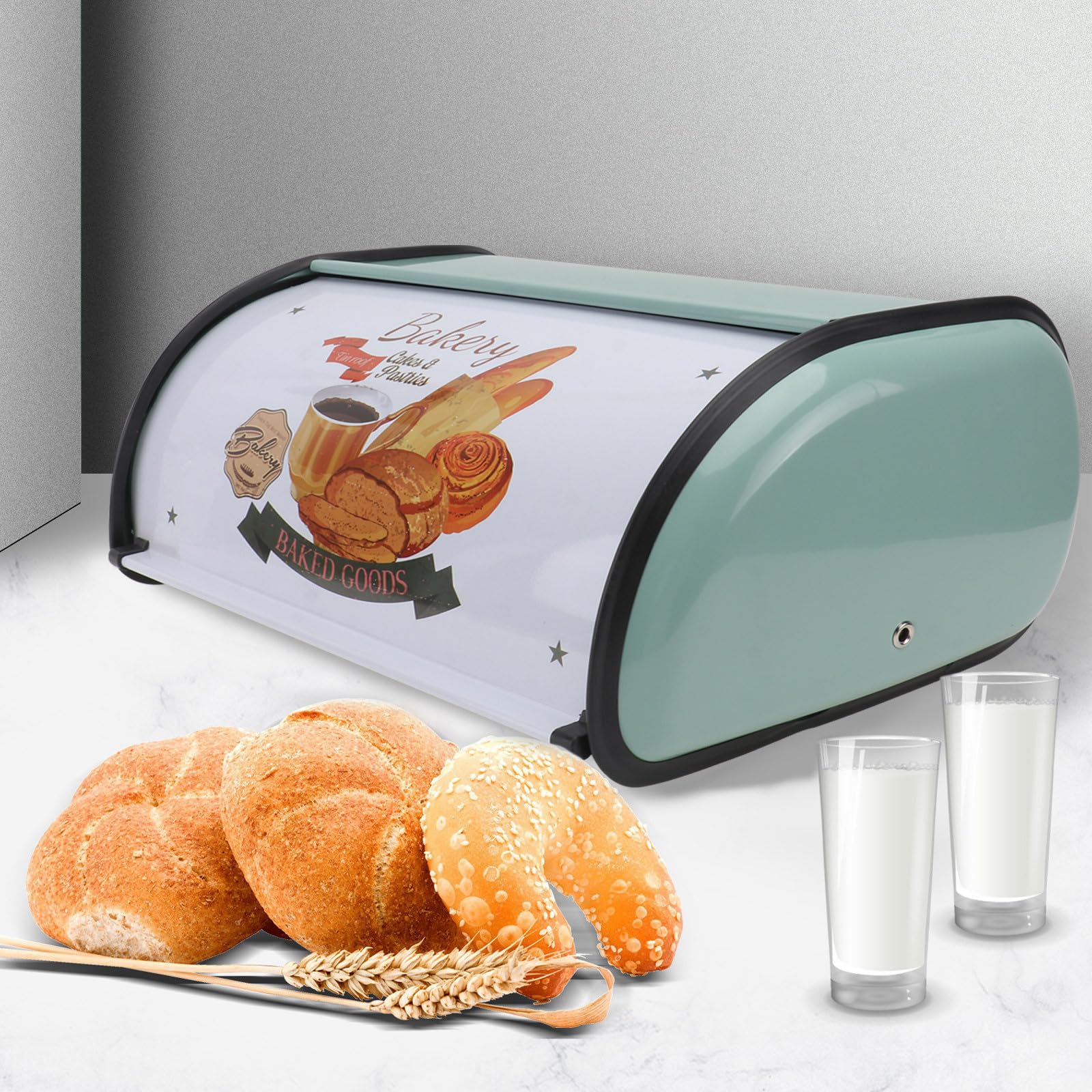 Caja de Pan de Metal Azul, Recipiente Doméstico Retro para Alimentos