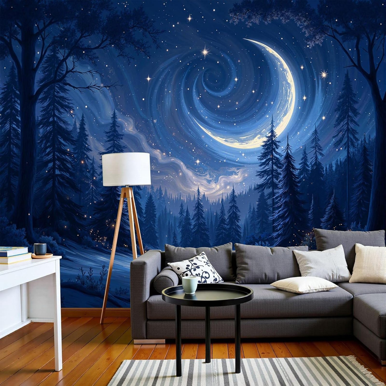 Kfjhgbdshhj 3D Mural Photo Wallpaper Rotating Starry Sky - Mysterious Forest Wall Decoration Picture Modern Blue Non-Woven For Living Room Bedroom Children's,400Cmx280cm Stickers - Frameless Painting - Poster