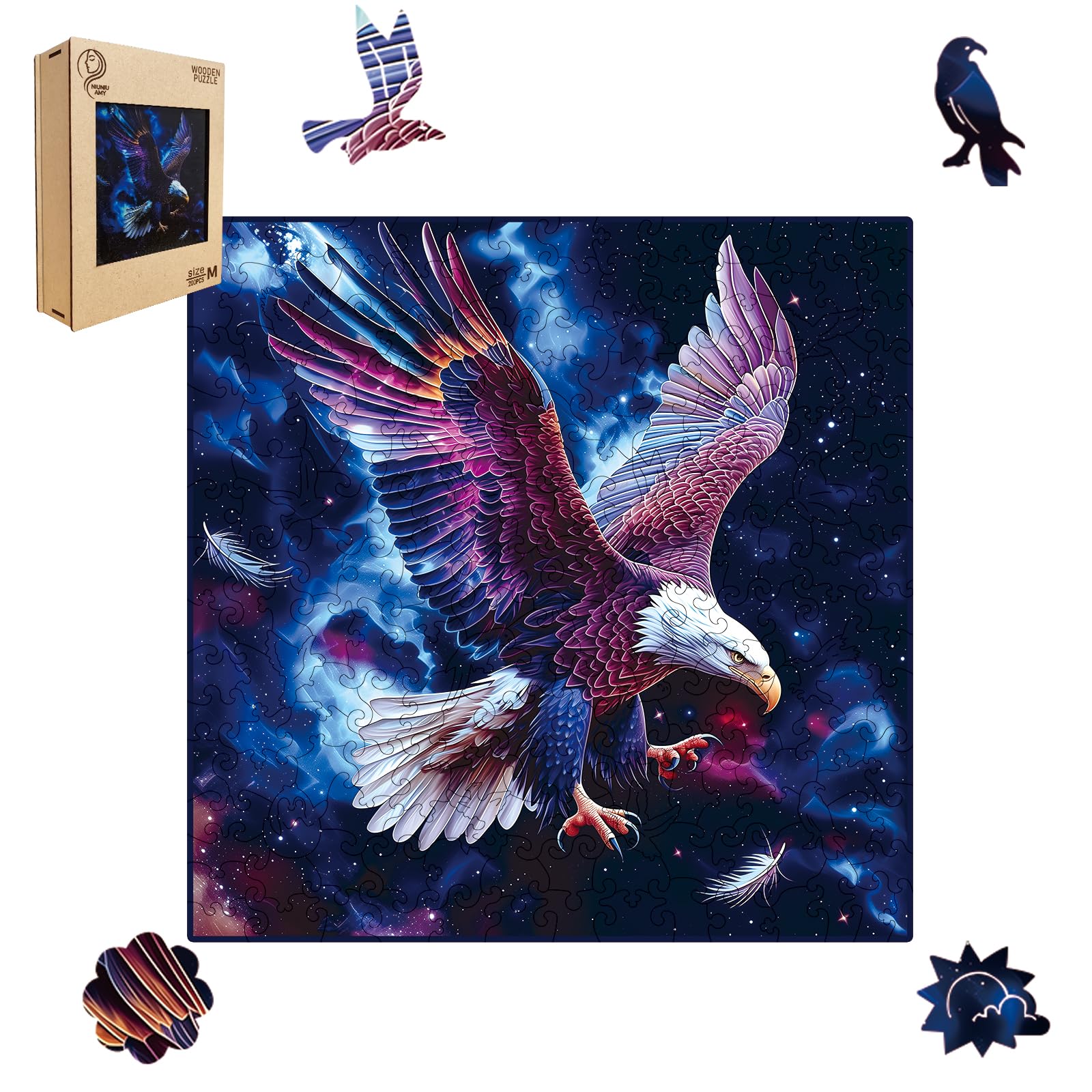 Wooden Puzzle for Adults,Magical Eagle Jigsaw Puzzles(11 * 11inch-200 Piece),Beautiful Wooden Puzzle with Box Birthday Gifts for Adults Family Game