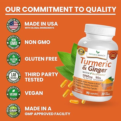 Miniatura 7 de Suplemento de cúrcuma y jengibre, cúrcuma orgánica y bioperina, 95% curcuminoides para apoyo articular y digestión | Extracto de pimienta negra de