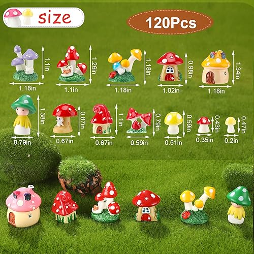 Miniatura 2 de Yulejo 120 piezas de mini hongos de resina para manualidades, jardín, pequeñas figuritas de hongos en miniatura, adornos coloridos a granel para