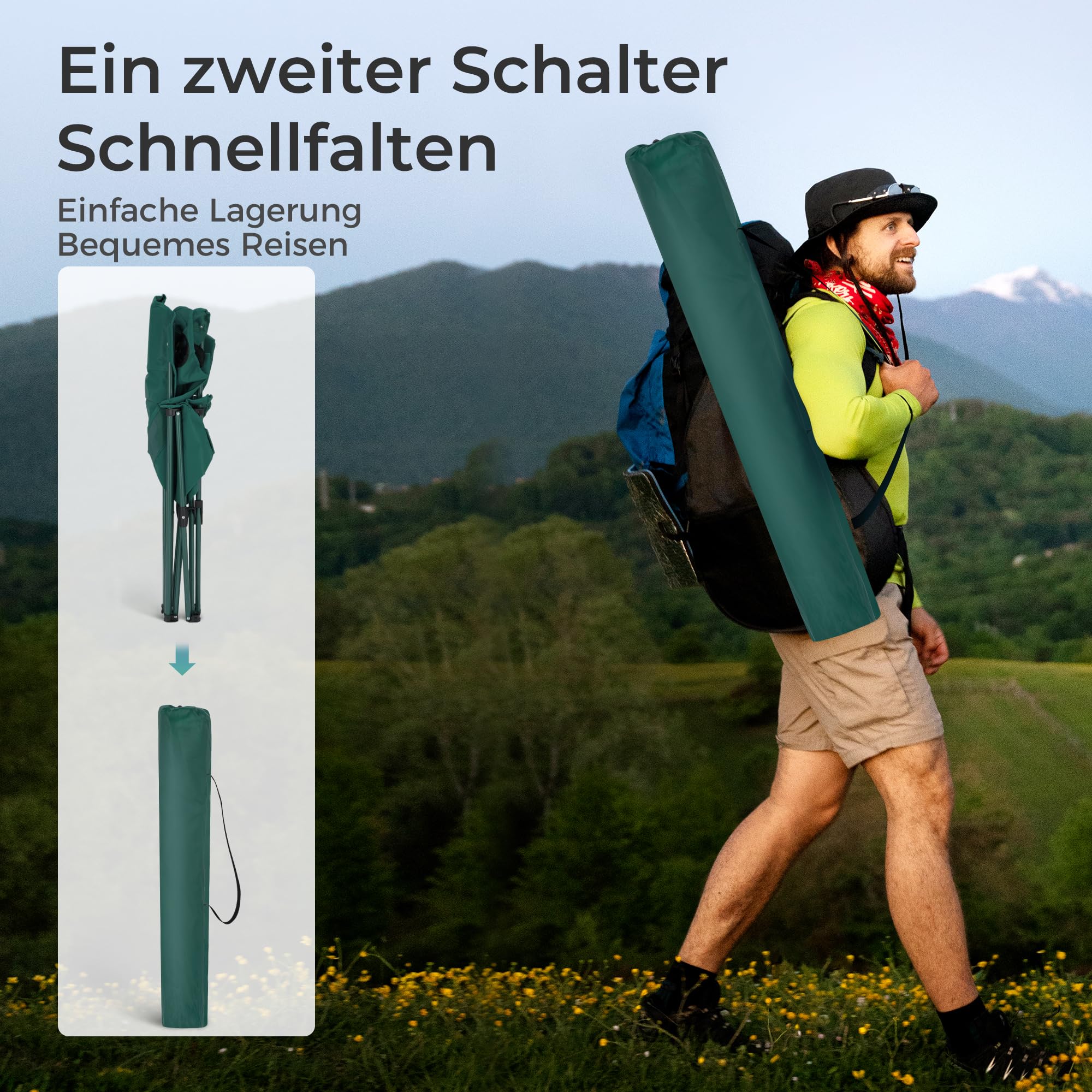 LET'S CAMP Juego de 2 sillas plegables de camping con soporte para bebidas, silla plegable con reposabrazos, color verde