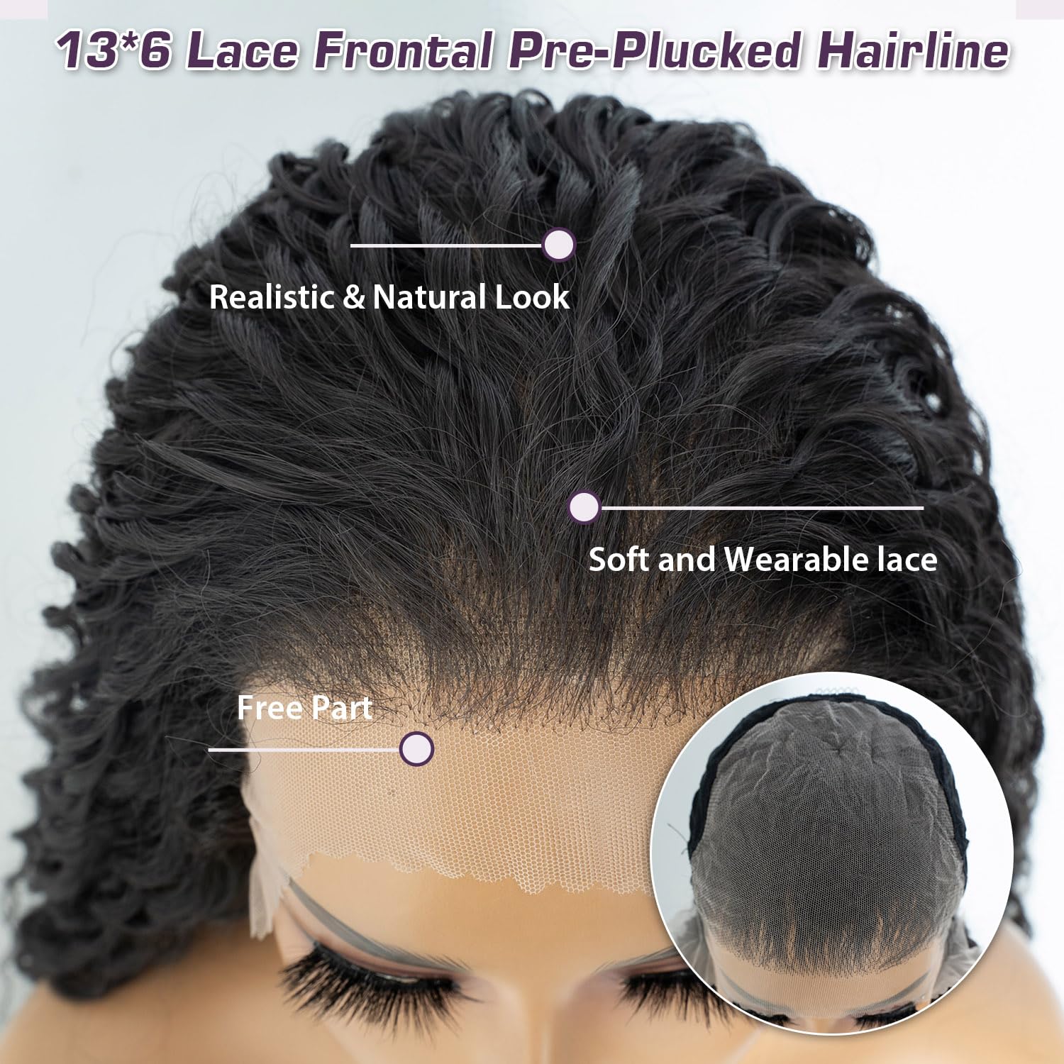 Joedir 26" Long Curly Lace Frontal Wig 13x6 Glueless HD Wigs Pre Plucked Natural Hairline Loose Deep Wave High Temperature Synthetic Wigs For Women(Dark Brown Color/Dark Chocolate)