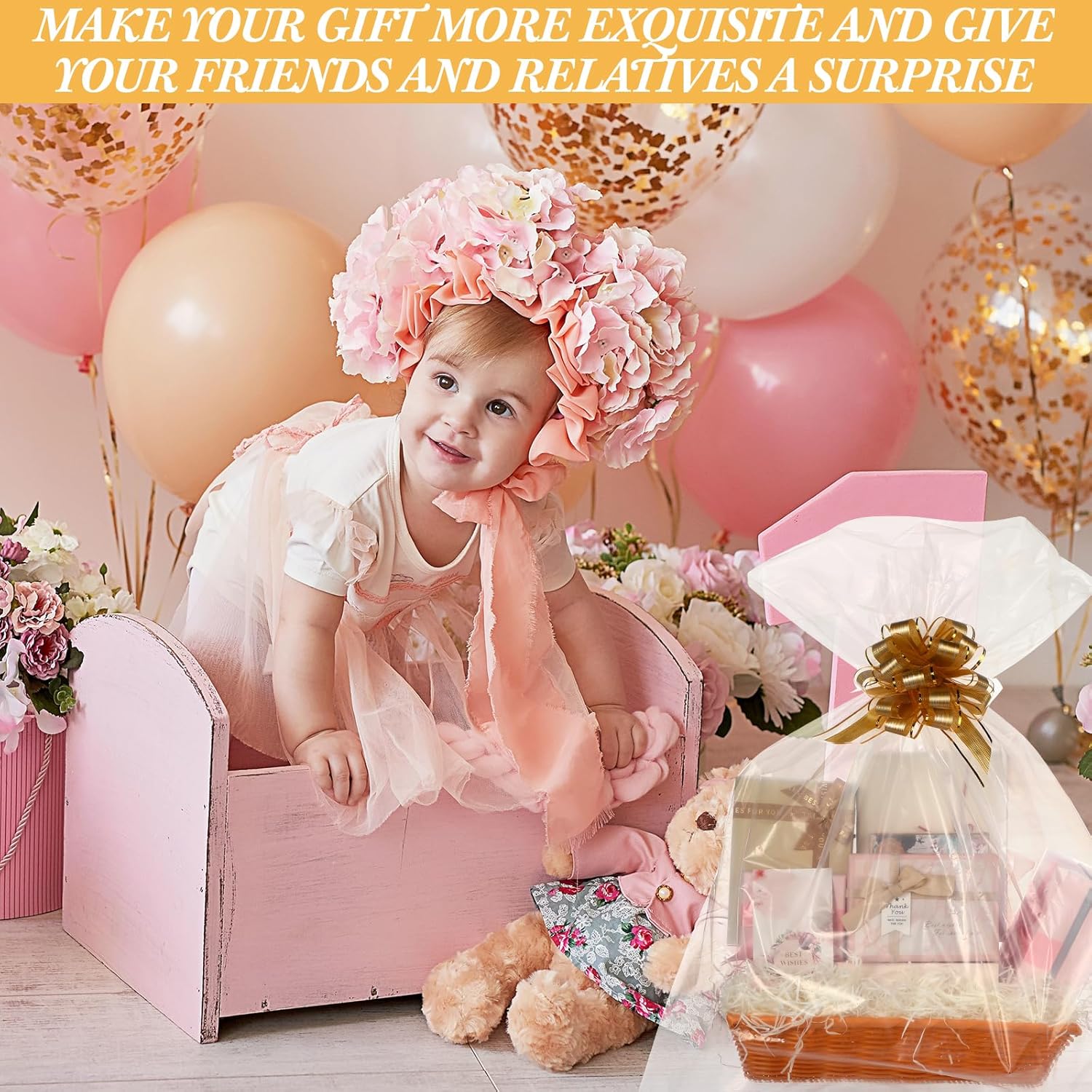 Yaomiao 24 Set Large Baskets for Gifts Empty Bulk 15.7 x 11.8 x 3.1 Inch Thanksgiving Christmas Basket with Bag and Pull Bow Large Empty to Fill Gifts for Wedding Birthday Party