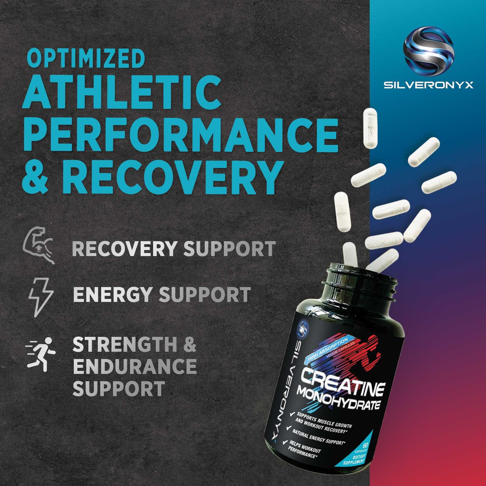 SILVERONYX Creatine Monohydrate 3000mg - Extra Strength Micronized Creatine Powder - Supports Lean Muscle, Strength, Energy, & Endurance - All Natural Supplement, Bottled in USA - 60 Capsules — Amazon image 4