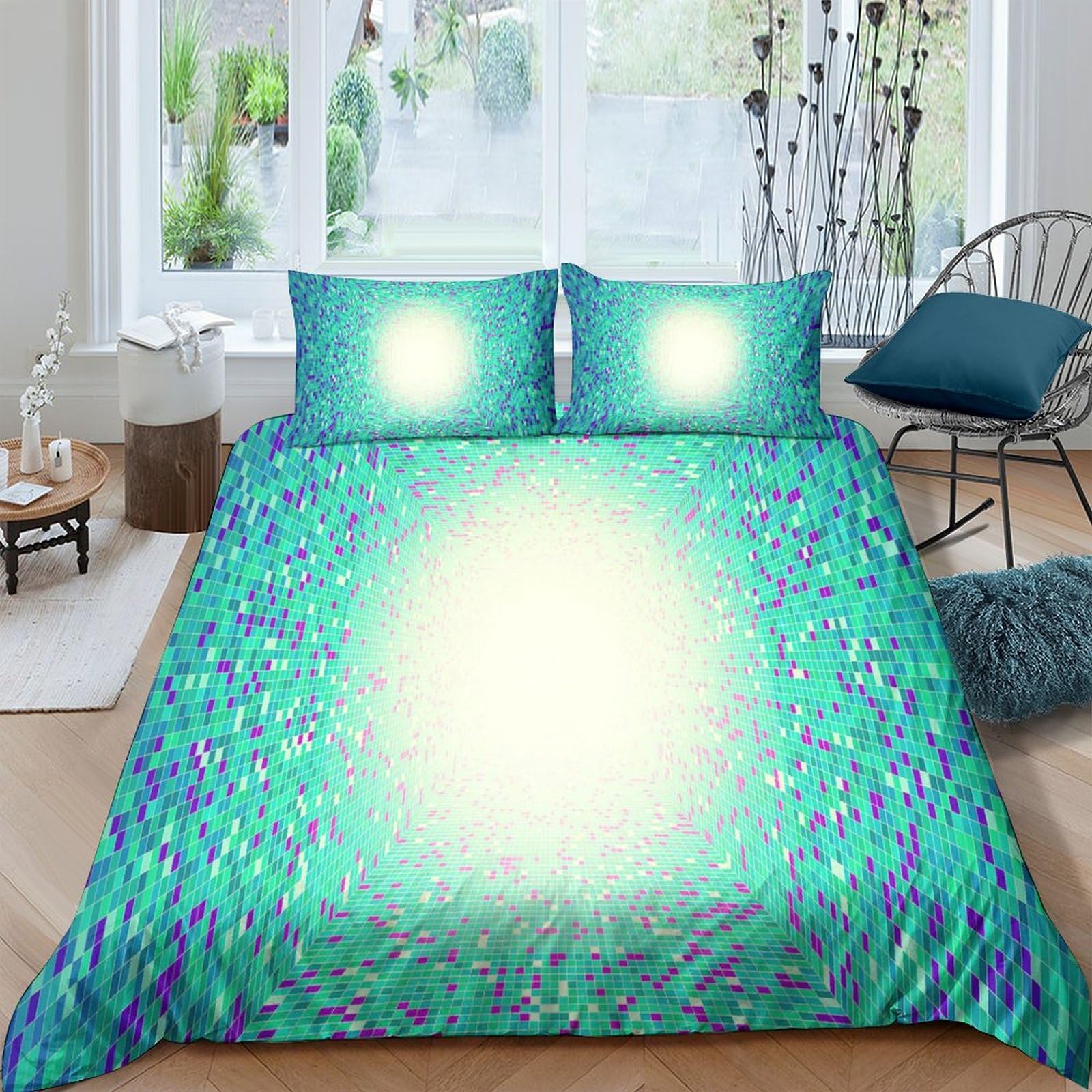 Parure de lit King 220x240cm en microfibre imprimée avec housse et taie