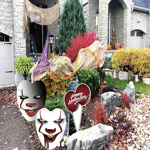 Miniatura 3 de HAO, Decoraciones de Halloween al aire libre, letreros extra grandes de payaso asesino con estaca, decoración familiar de globo de feliz Halloween