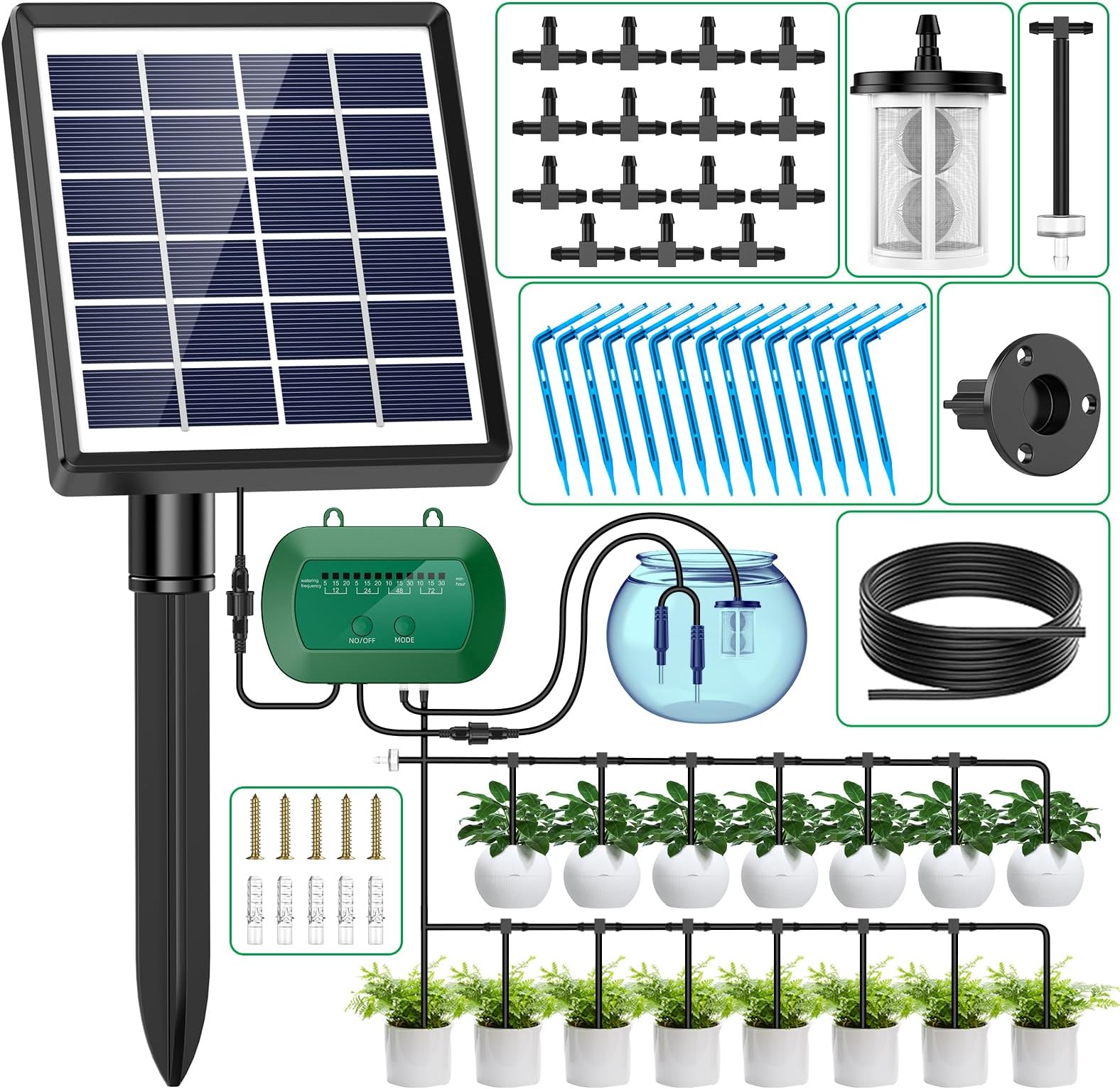 Solar Irrigation System for Garden Watering System, 2023 Latest Drip Irrigation Kit for Potted Plants, Supported Automatic Watering System for The Balcony, The Plant Bed and The Green House