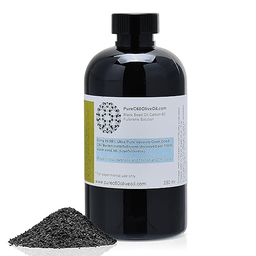 PureC60OliveOil C60 Aceite de semillas negras de 8.5 onzas líquidas - 99.95% de carbono 60 sin disolventes 80 mg - Botella de vidrio ámbar - Probado