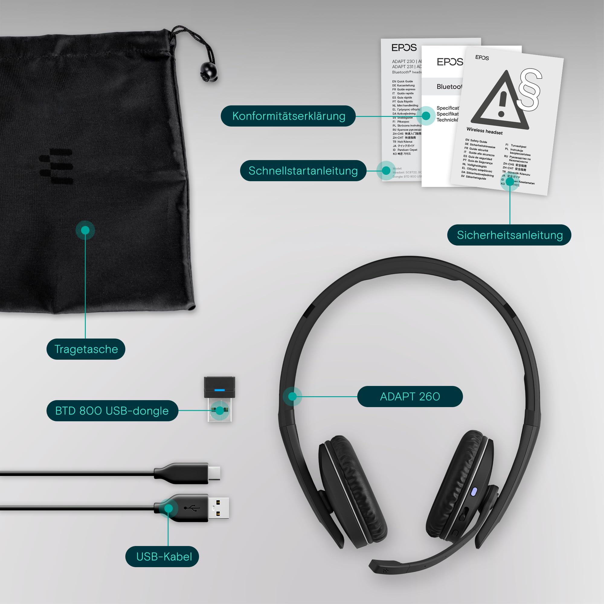 EPOS Adapt 260 - Professionelles Bluetooth-Headset mit Überlegenem Klang, Ganztägigem Komfort und Multi-Geräte-Konnektivität
