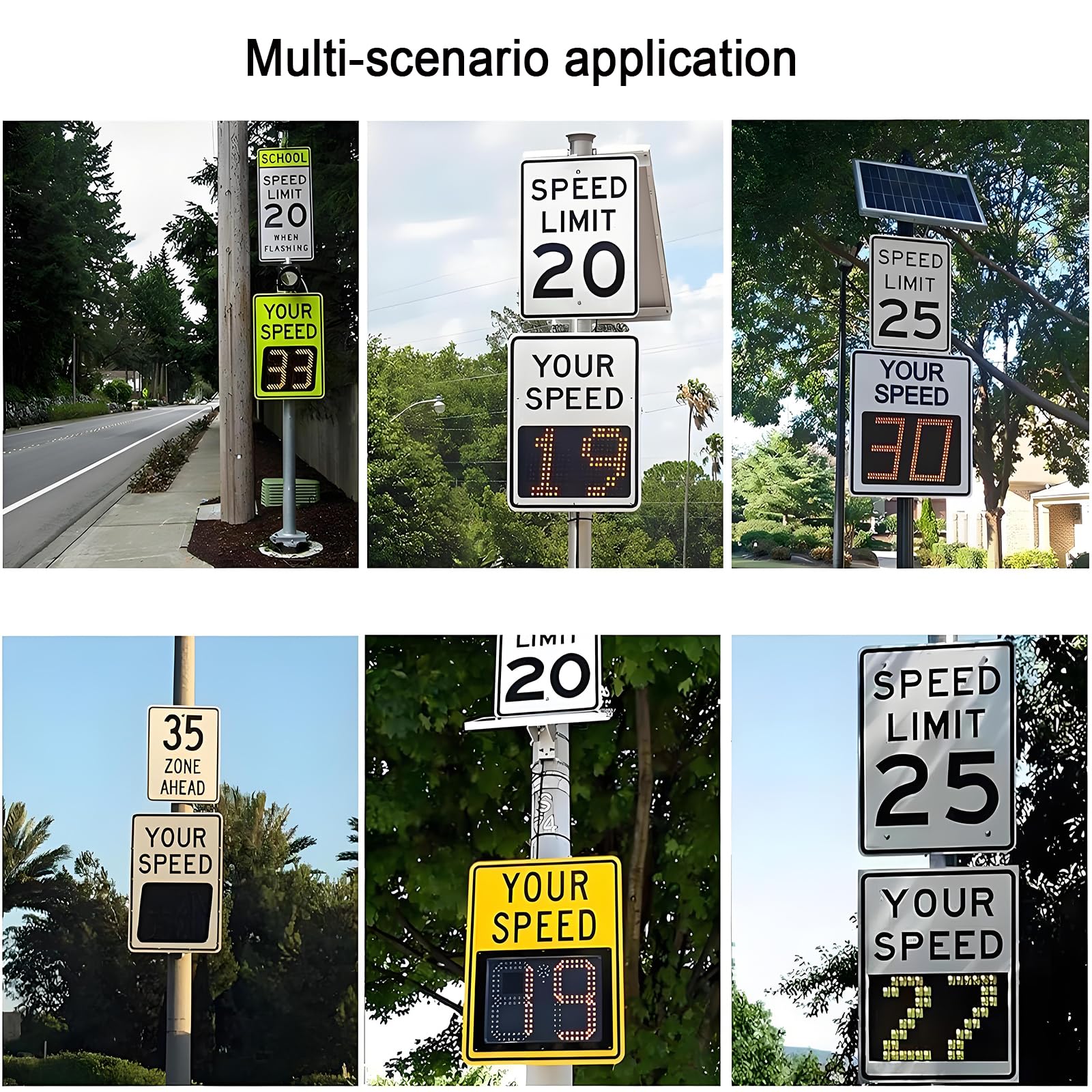 Señal de retroalimentación de radar alimentada por energía solar con pantalla LED para monitoreo de límite de velocidad y seguridad del tráfico