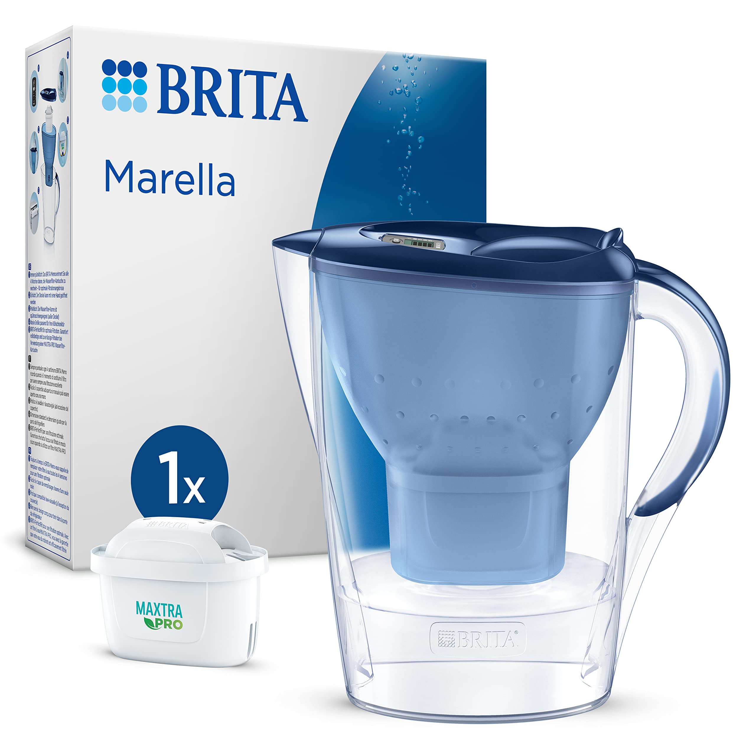 Brita Carafe Filter Marella Bleue (2.4l) Includeva 1 Cartuccia AlL-IN-1 Maxtra Pro