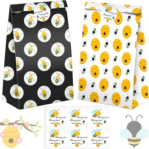 Miniatura 2 de Bumble Bee - 24 bolsas de golosinas para fiesta de abejorros con calcomanías, bolsas de regalo de abeja de miel, suministros para fiestas de
