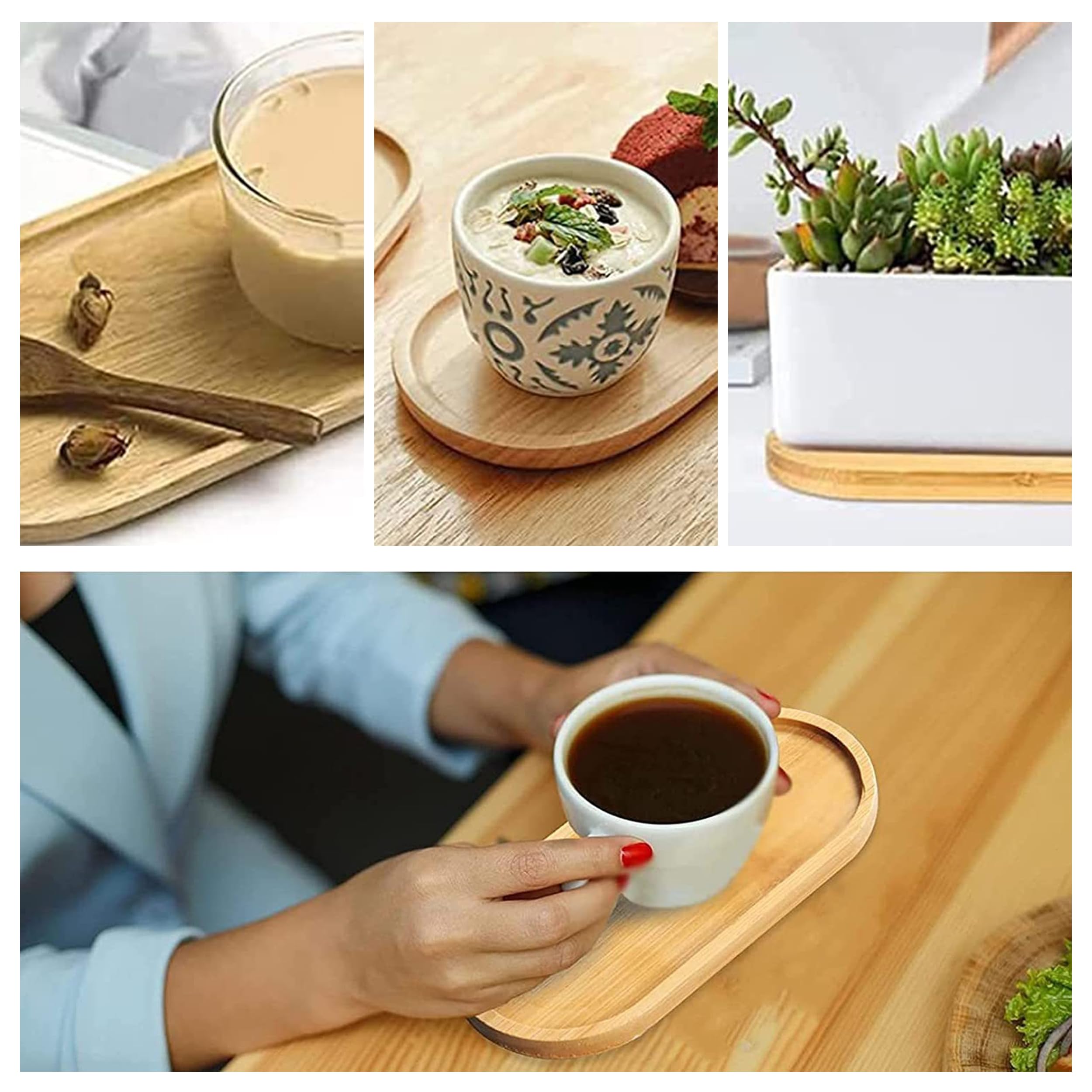 WOPPLXY Lot De 6 Plateaux Ronds En Bois - 17,4 X 8,8 X 1 Cm - Petit Plateau En Bambou Pour Desserts, Gâteaux, Thé, Café