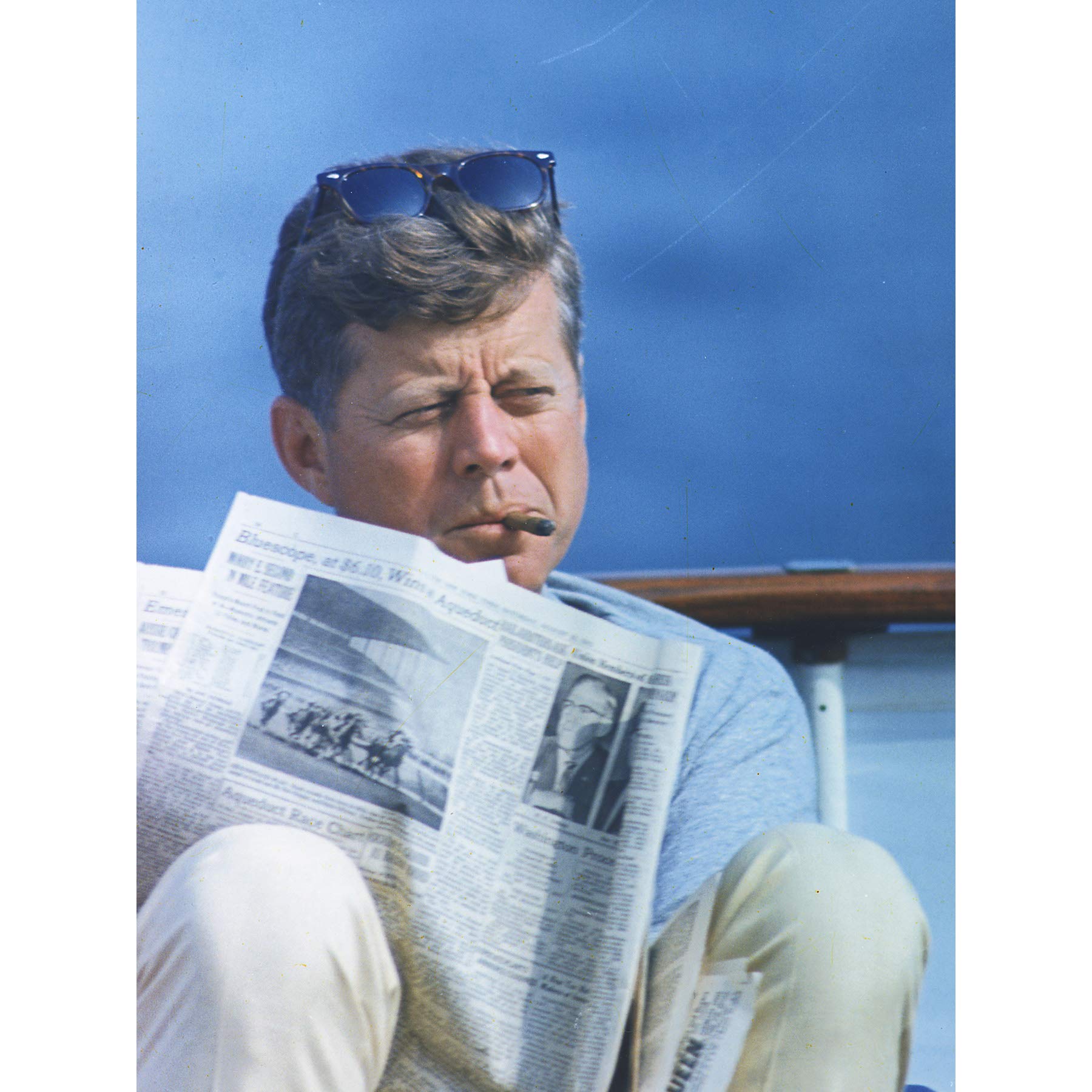 President JFK Kennedy Cigar Newspaper Photo Premium Wall Art Canvas Print 18X24 Inch