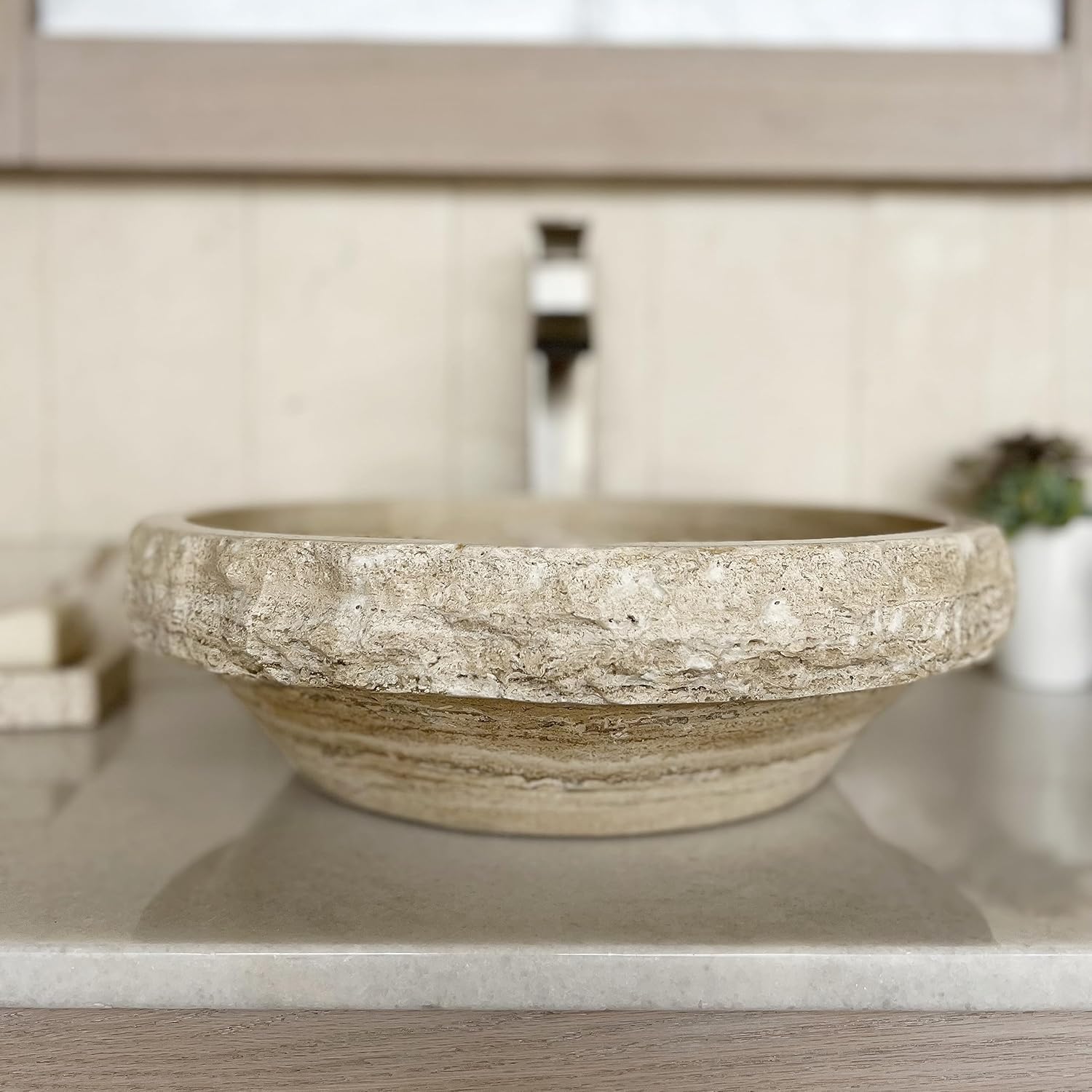 Luxurious 16" Round Marble Bathroom Vessel Sink Chiseled 100