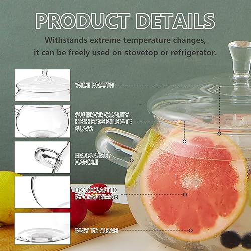 Miniatura 5 de Cacerola de vidrio transparente de 82.8 fl oz/83 oz con tapa, la mejor olla de cocina de vidrio resistente al calor hecha a mano fácil de limpiar