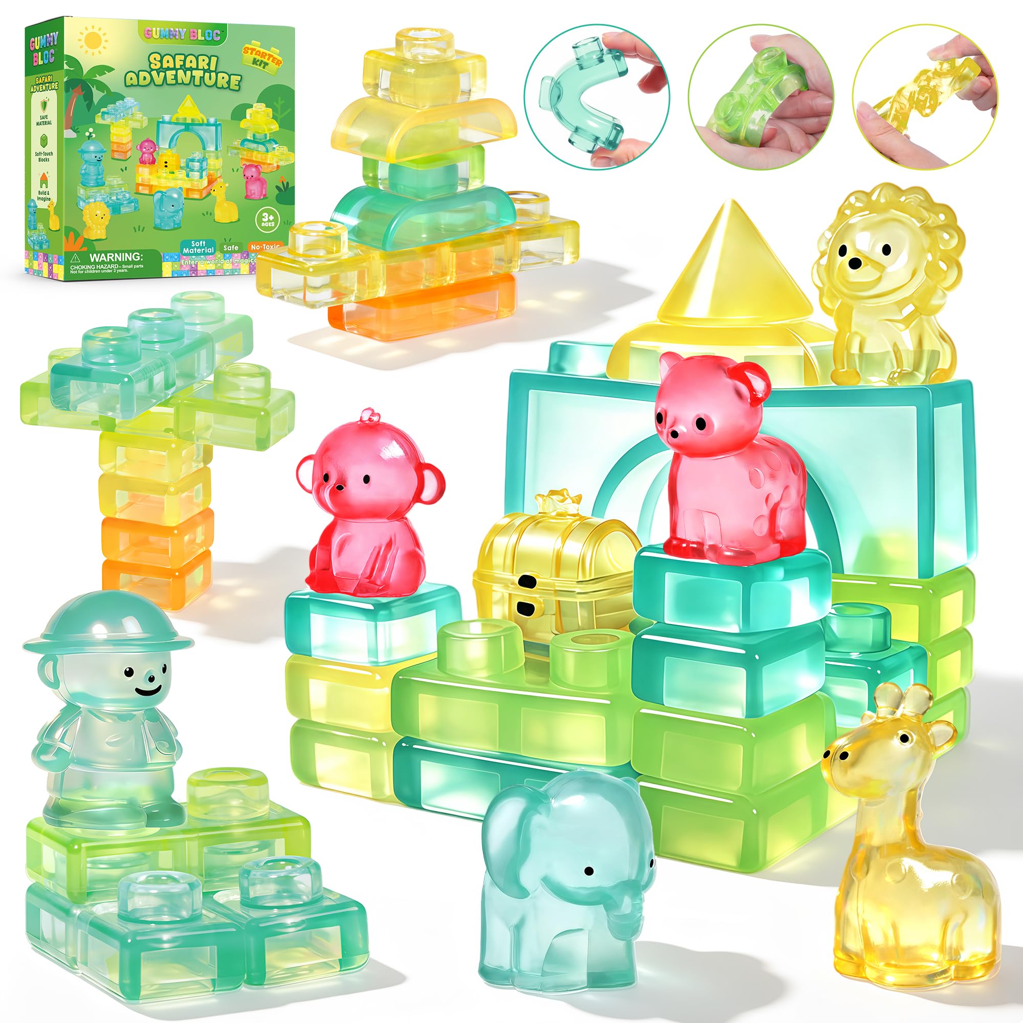 52PCS Sensory Soft Building Blocks for Toddlers, Squishy Stacking Toy