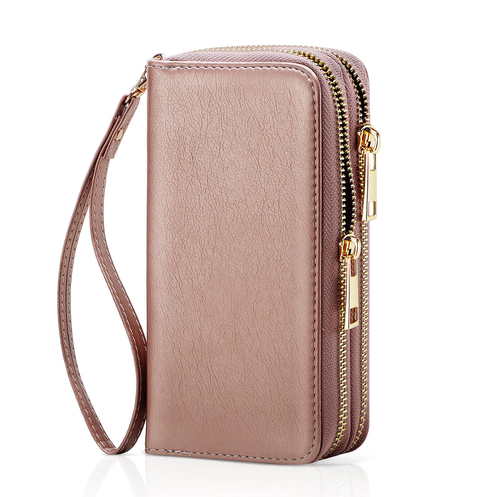 Double Zipper Wallet for Woman Clutch Purse with Cell Phone Holder for Smartphone/Card/Coin/Cash