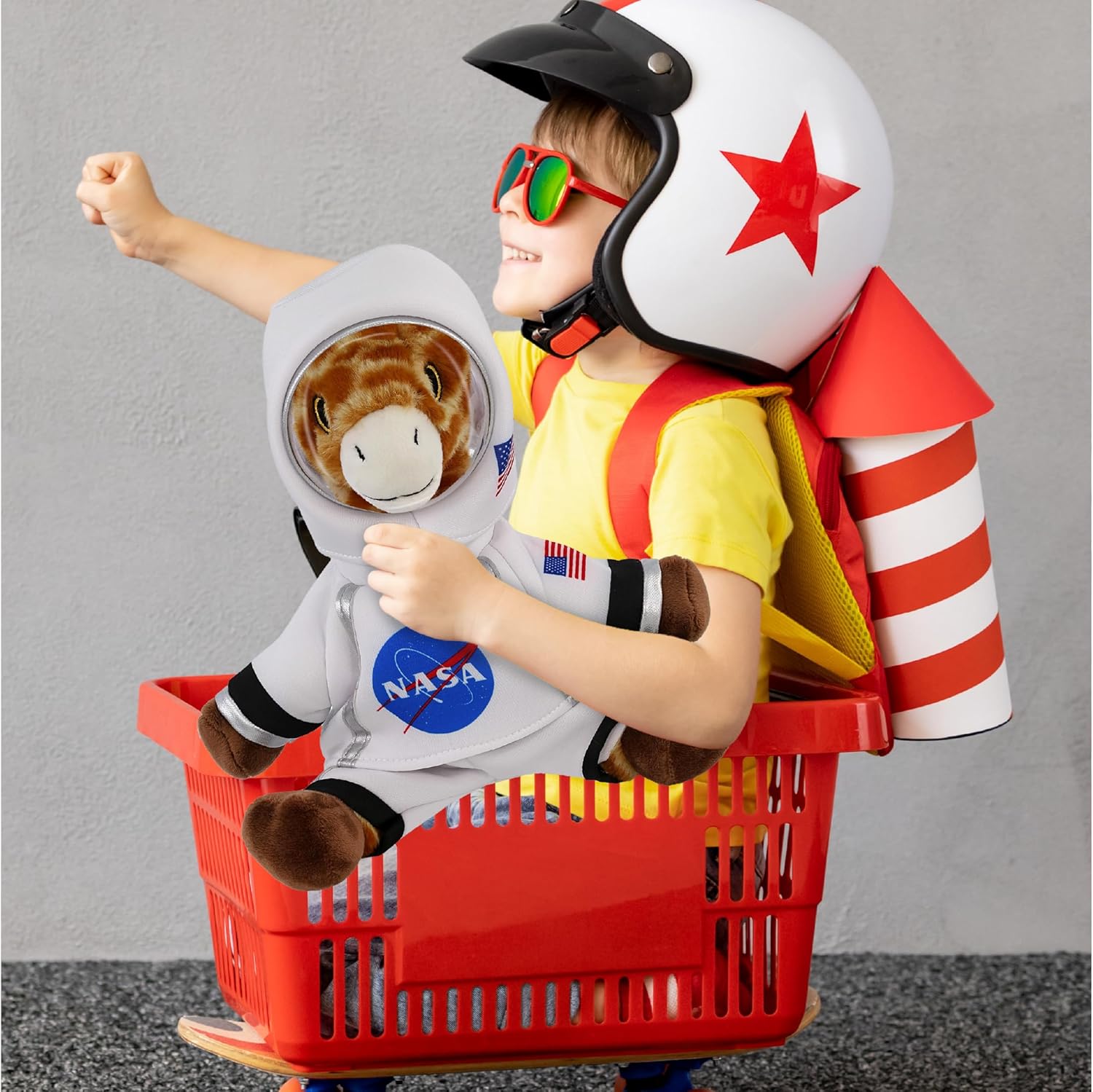 DolliBu Eco-Friendly Giraffe Astronaut Plush Toy - Astronaut Giraffe Stuffed Animal with Space Helmet and NASA Suit, Spaceman Doll Decor for Girls and Boys with Personalization - 10 Inches