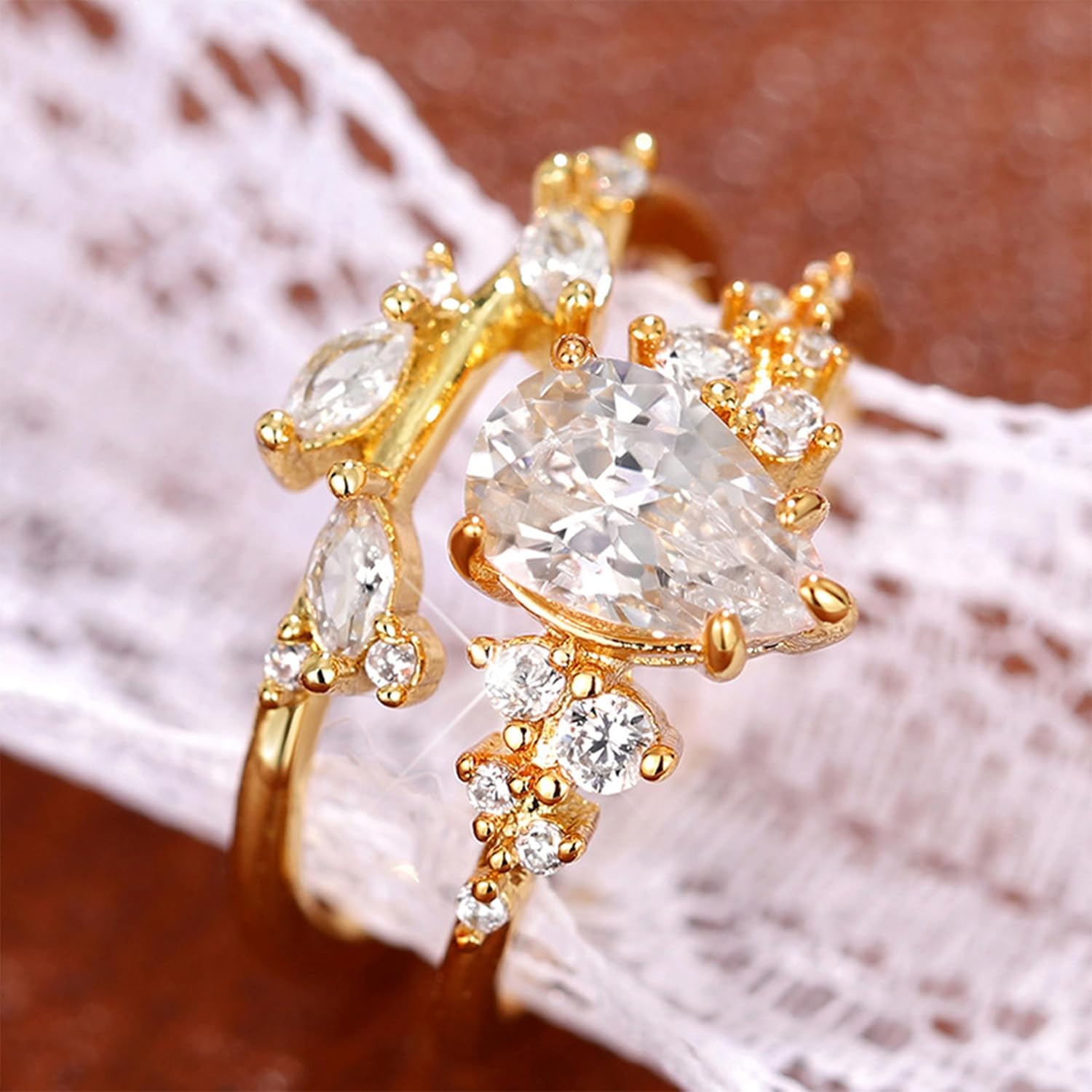 Engagement Rings for Women Non Tarnish Gold Wedding Ring Set for Women 14K Gold Plated Fake Engagement Ring Dainty Gold Stackable Rings Jewelry Gifts Birthday Valentine's Day Gifts