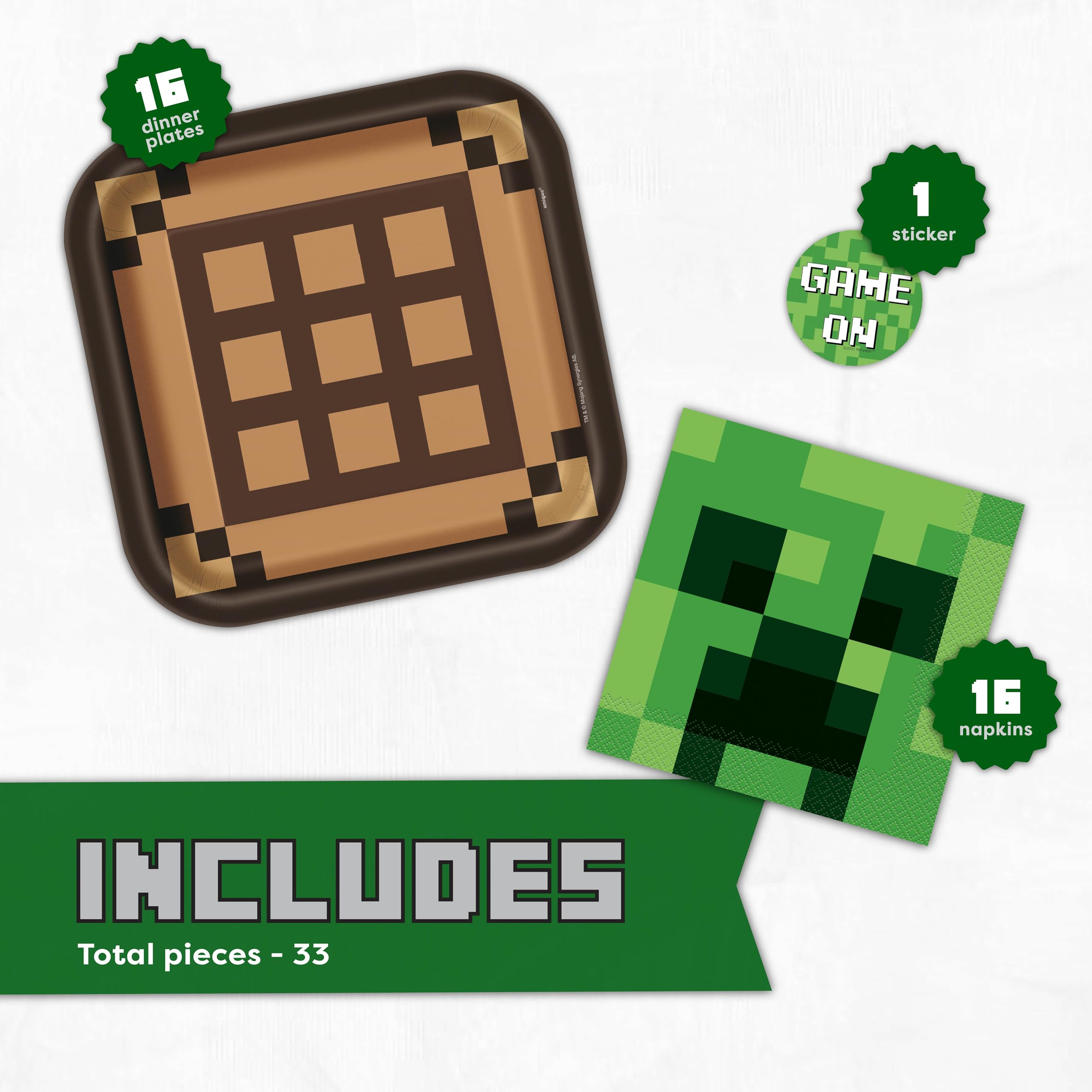 FUNTON Miner Birthday Decorations, 2 pcs Pixel Party Table Cloth, Pixel Gaming Birthday Decorations Set