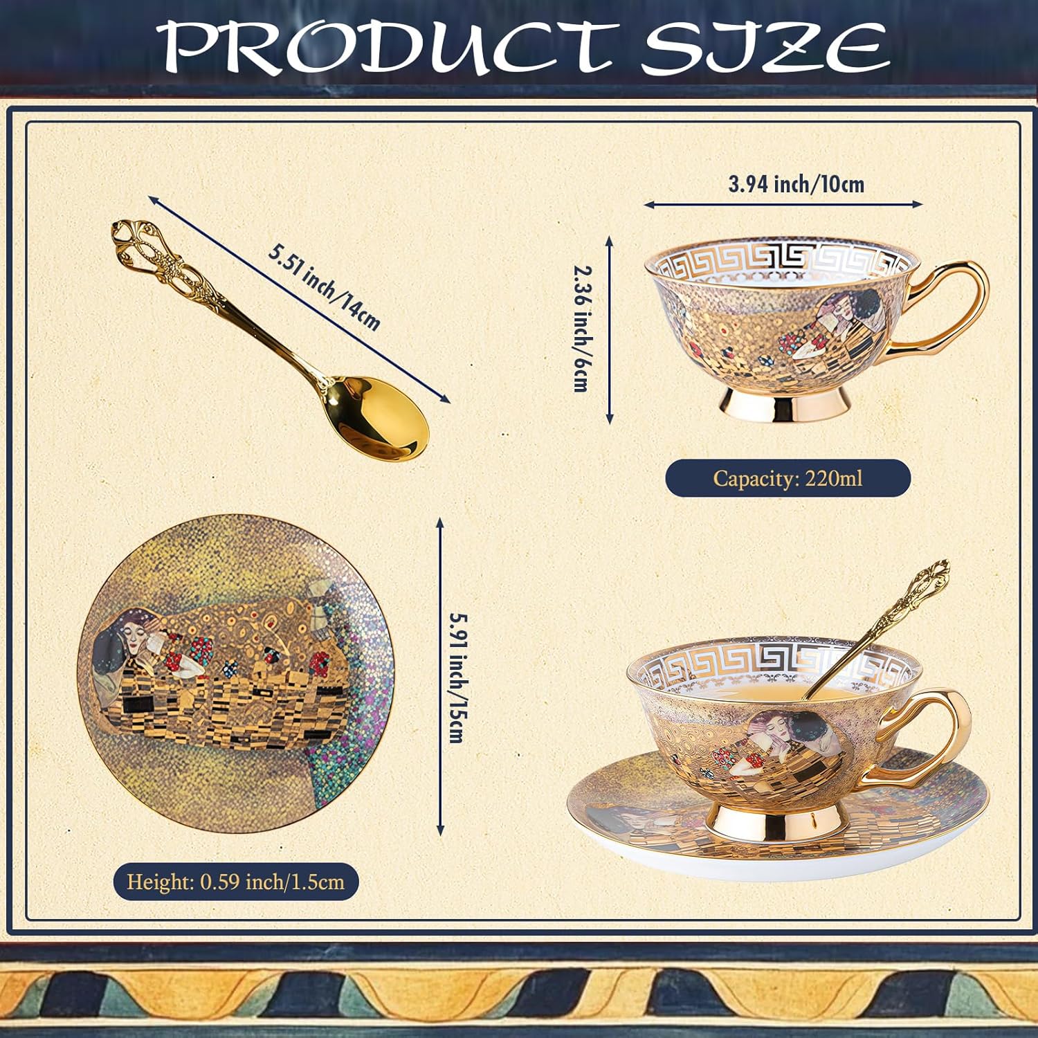 Ebrima Bone China Cup & Saucer Set, European Tea Cup Set with Spoon, Vintage Ceramic Coffee Cups for Home, Kitchen, Wedding, Christmas Gift - Image 4