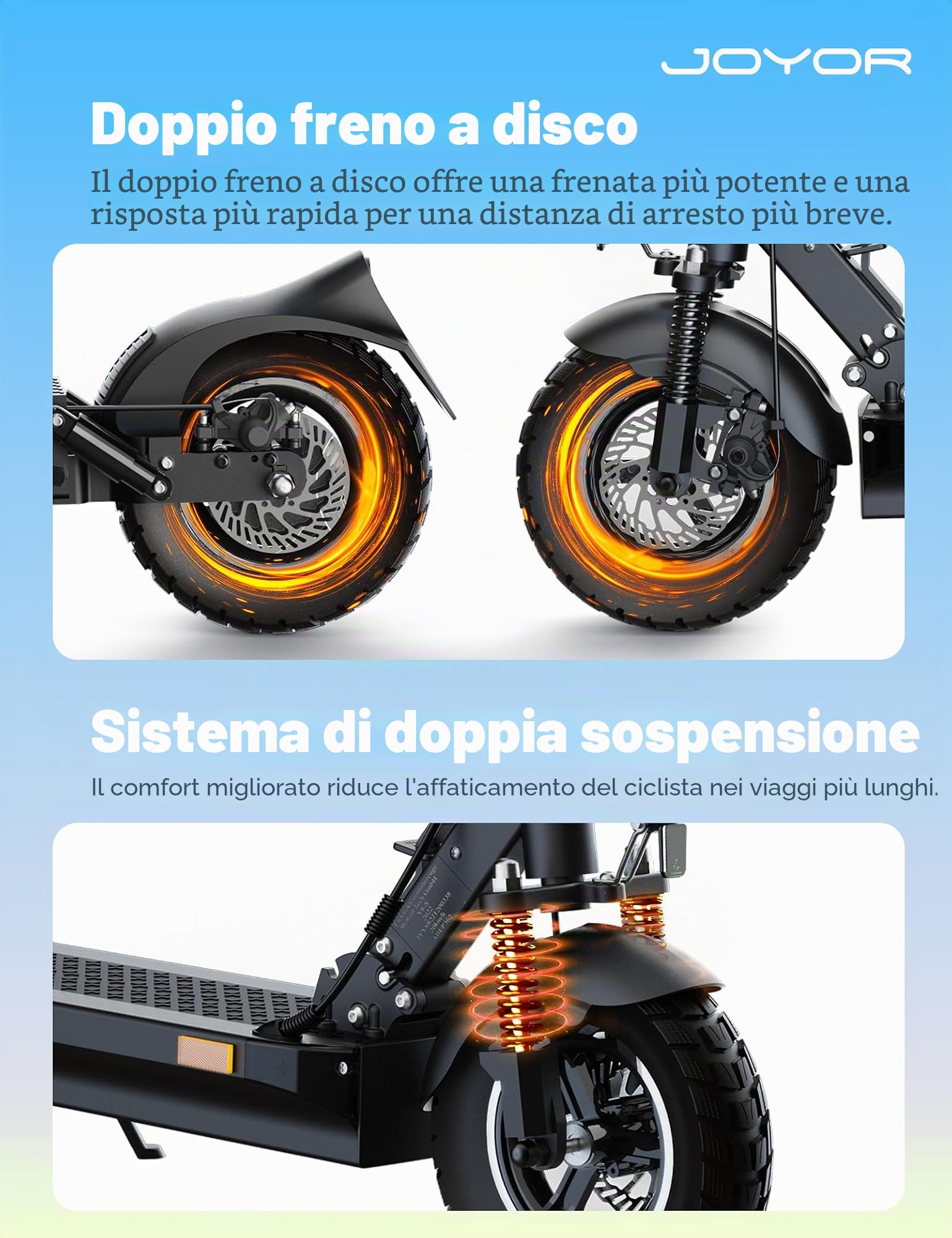 JOYOR Y8-S - Monopattino elettrico per adulti, scooter elettrico con 48 V 26 Ah batteria e autonomia 100 Km, 10" pneumatici e doppia sospensione, motore 500 W e 20 Km/h, per tutti i terreni