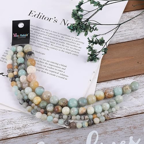 Miniatura 2 de 111 cuentas de piedra de amazonita natural para la fabricación de joyas, cuentas redondas auténticas de 7 pulgadas para aretes, pulseras, collares,