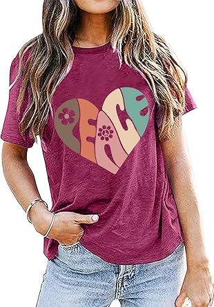 Peace Love Shirtsレディースヒッピーソウルインスピレーションヴィンテージ半袖グラフィックTシャツトップス