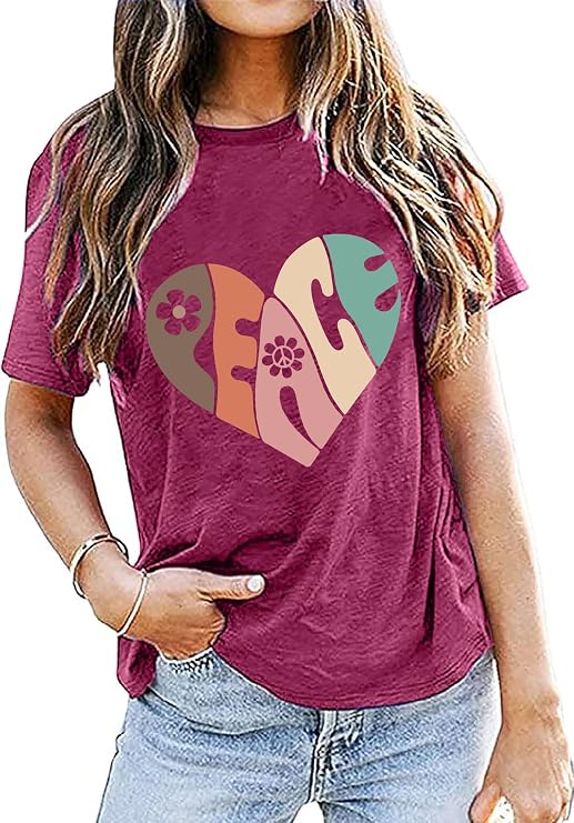 Peace Love Shirtsレディースヒッピーソウルインスピレーションヴィンテージ半袖グラフィックTシャツトップス