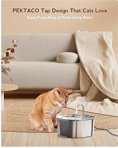 Miniatura 3 de PEKTACO Fuente de agua para gatos  Fuente de agua para mascotas de acero inoxidable de 3.2L108 onzas para gatos en interiores, fuente de agua para