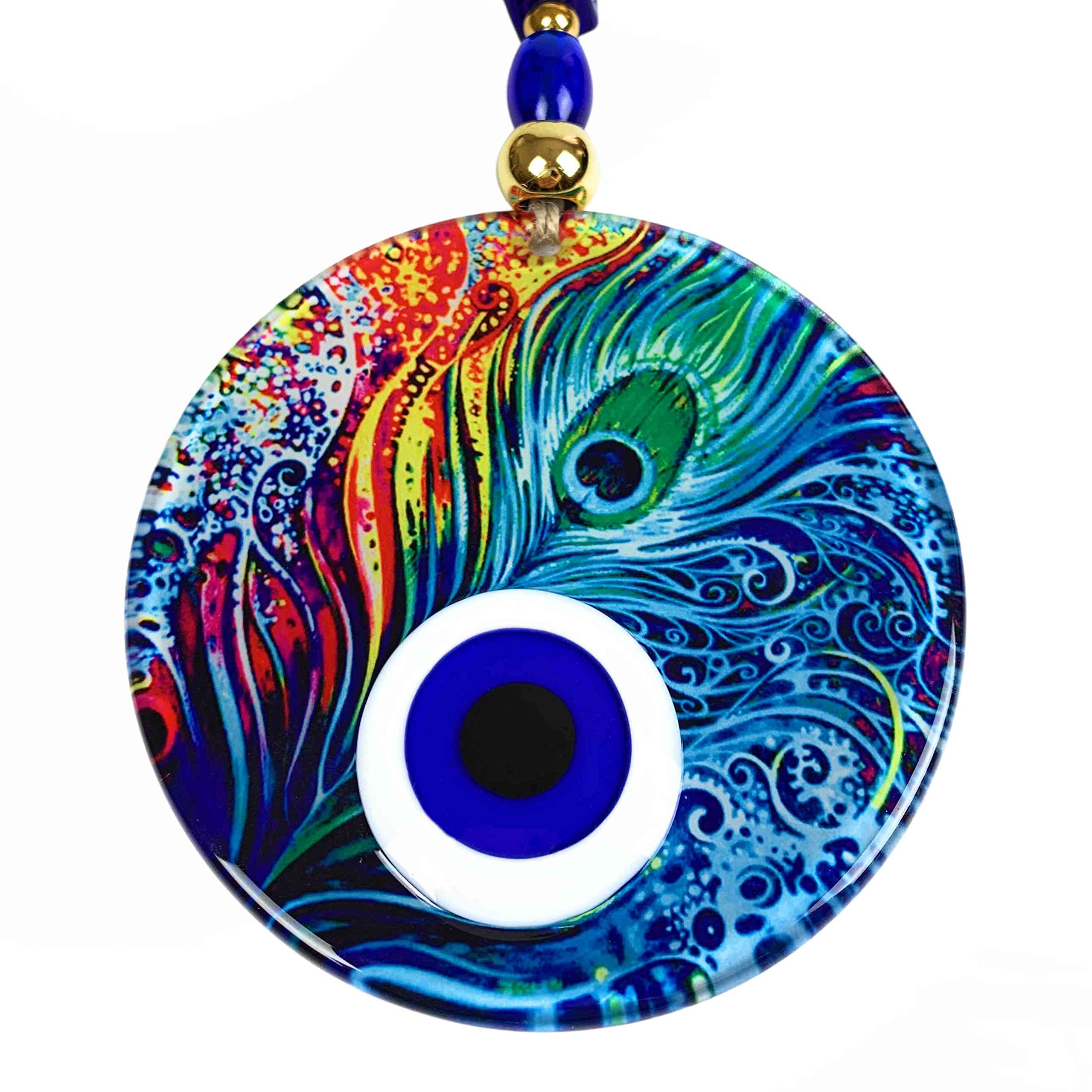 Colorful Evil Eye Decor Home Wall Hanging 4.7" Glass Handmade Turkish Nazar Amulet Good Luck Charm