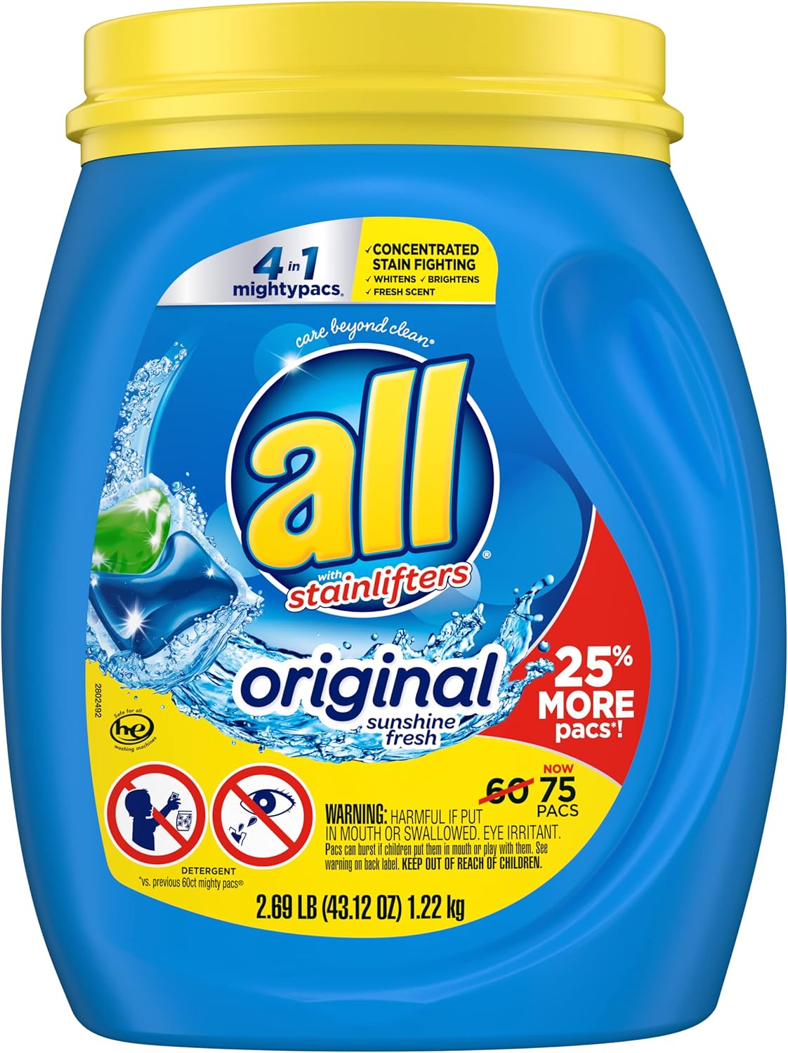 all with Stainlifters Original Mighty Pacs Laundry Detergent Pacs, 4 in 1 Stainlifters, One Tub, 75 Count : Everything Else
