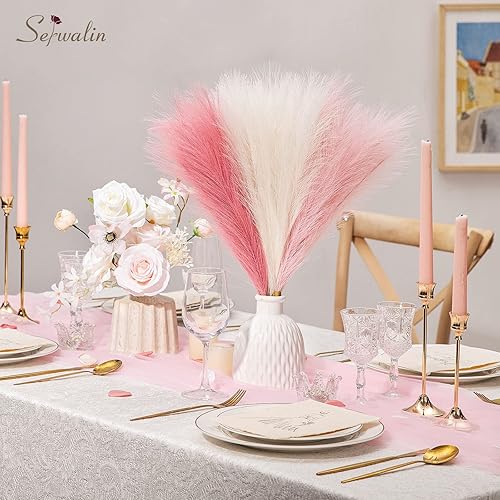 Miniatura 3 de Serwalin 12 piezas de hierba de Pampas rosa, decoración de hierba de Pampas falsa rosa de 17.7 pulgadas, hierba de Pampas artificial corta rosa