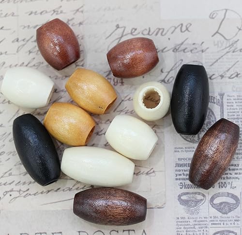 Miniatura 51 de BetterJonny 400 cuentas de madera de agujero grande, cuentas de madera de colores surtidos, cuentas trenzadas de 0.472 x 0.433 in para macramé