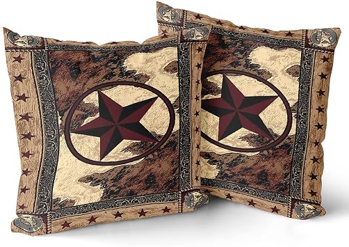Western Texas Star Pillow Cover Decorative Square Throw Pillow Case 18 x 18 in Cotton Linen Cushion Cover for Sofa Car Bench Living Room Indoor Outdoor Home Decor Set of 2