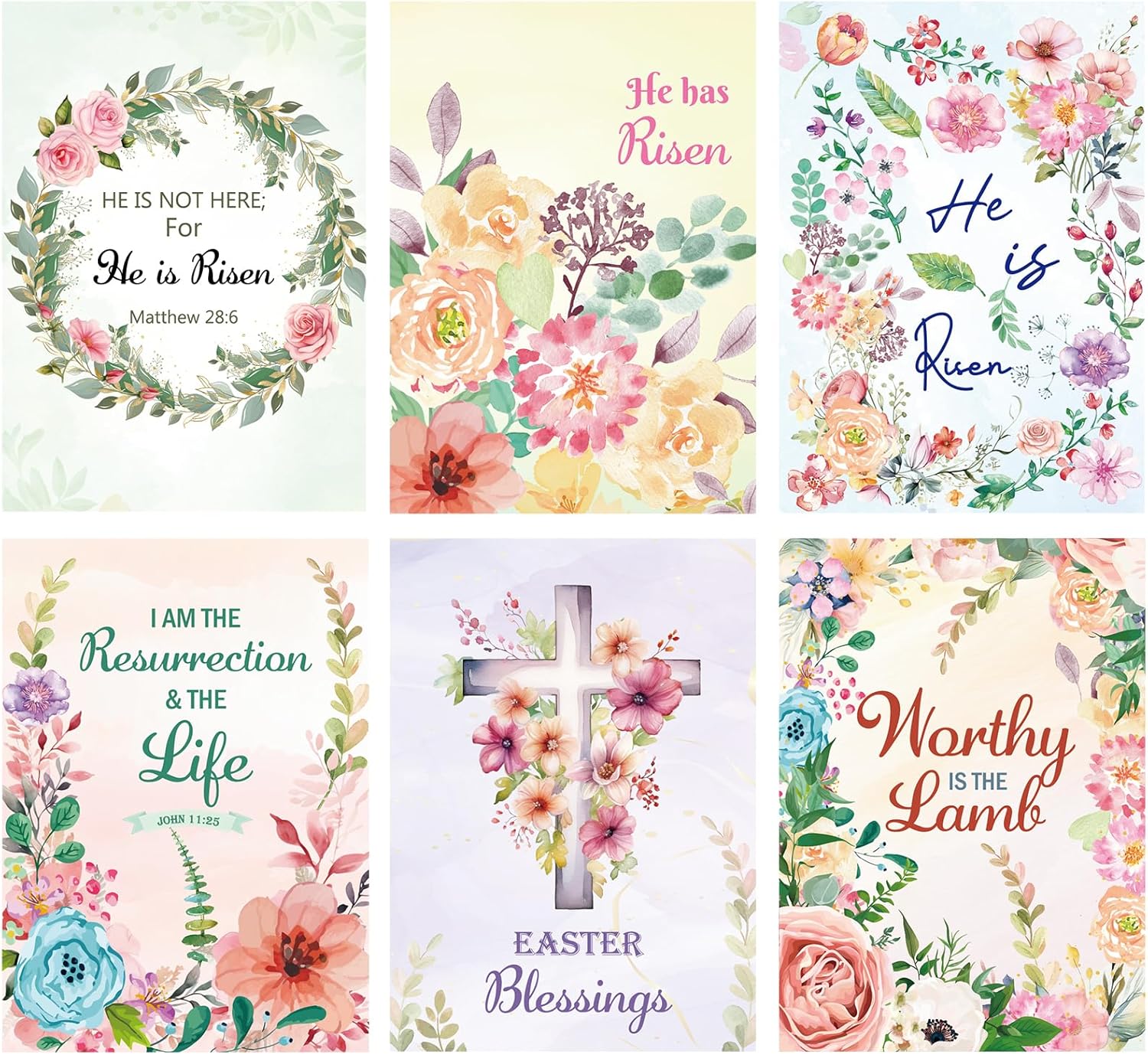 Fancy Land Religious Easter Cards Happy Easter Card with Scripture He Is Risen Greeting Cards with Envelopes for Holiday Supplies Christian Favors 12Pcs