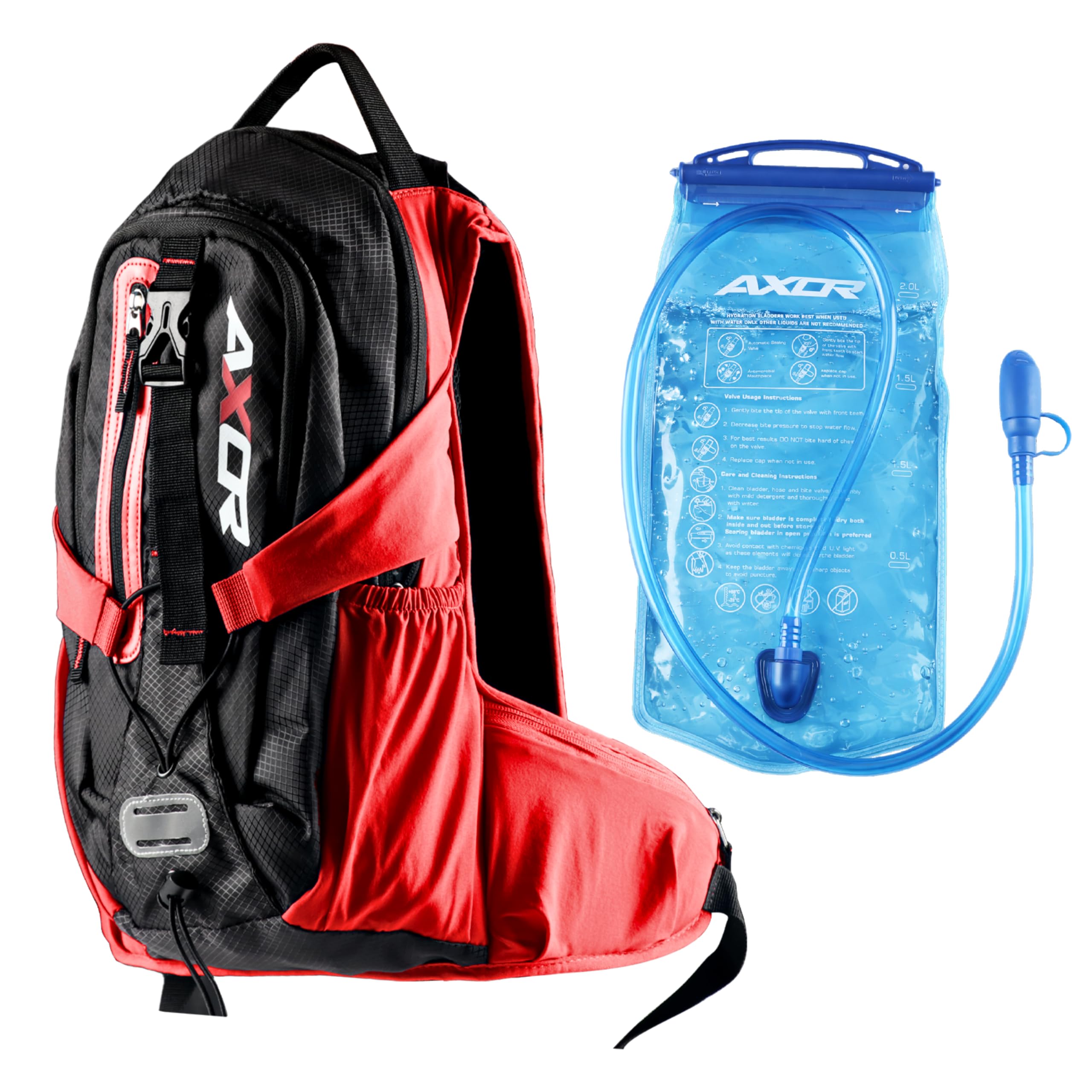 Axor Oasis Hydration Backpack with 2L Water Bladder, Leakproof Hydration Pack, Lightweight & Breathable with Storage Compartments, Adjustable Straps for Cycling & Riding – Black Blue-picture-23