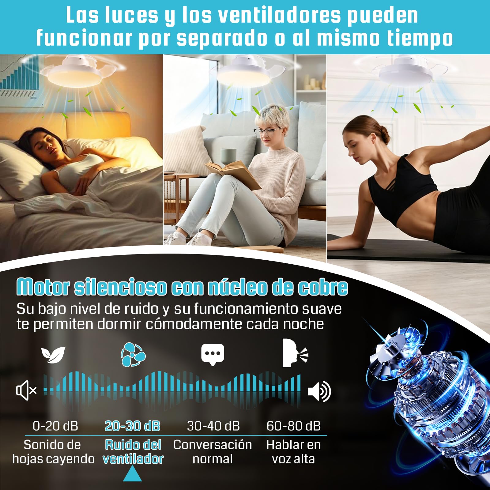 Ventilador de Techo con Luz, 40CM Pequeño Lampara Lampara Ventilador Techo, Asas ocultas, 4 Velocidades, E27, Silencioso, Regulación de la Intensidad, Abanico para Interior Dormitorio Sal (B)