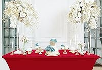 Vista 8 de Utopia Kitchen Paquete de 2 manteles de elastano 8 pies, rojo ajustados, lavables y resistentes a las arrugas, elásticos, para eventos, bodas