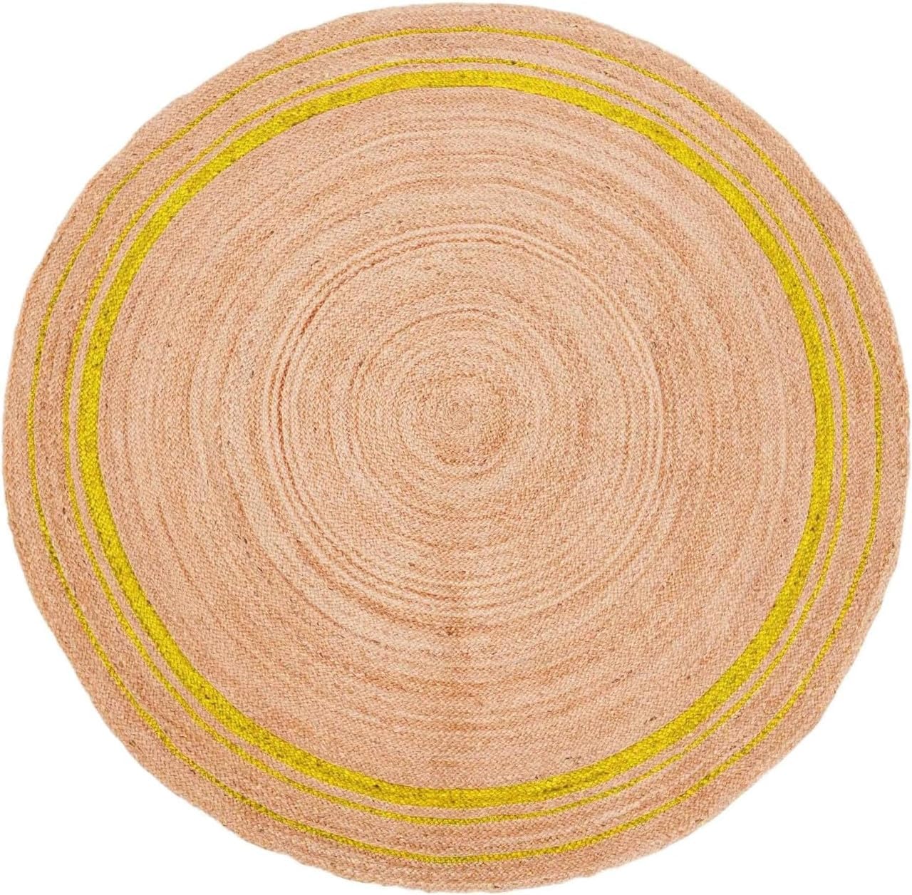Round Jute Area Rug with Double Stripe Border, Natural Woven Jute Floor Rug for Living Room Bedroom Entryway Indoor Circular Carpet