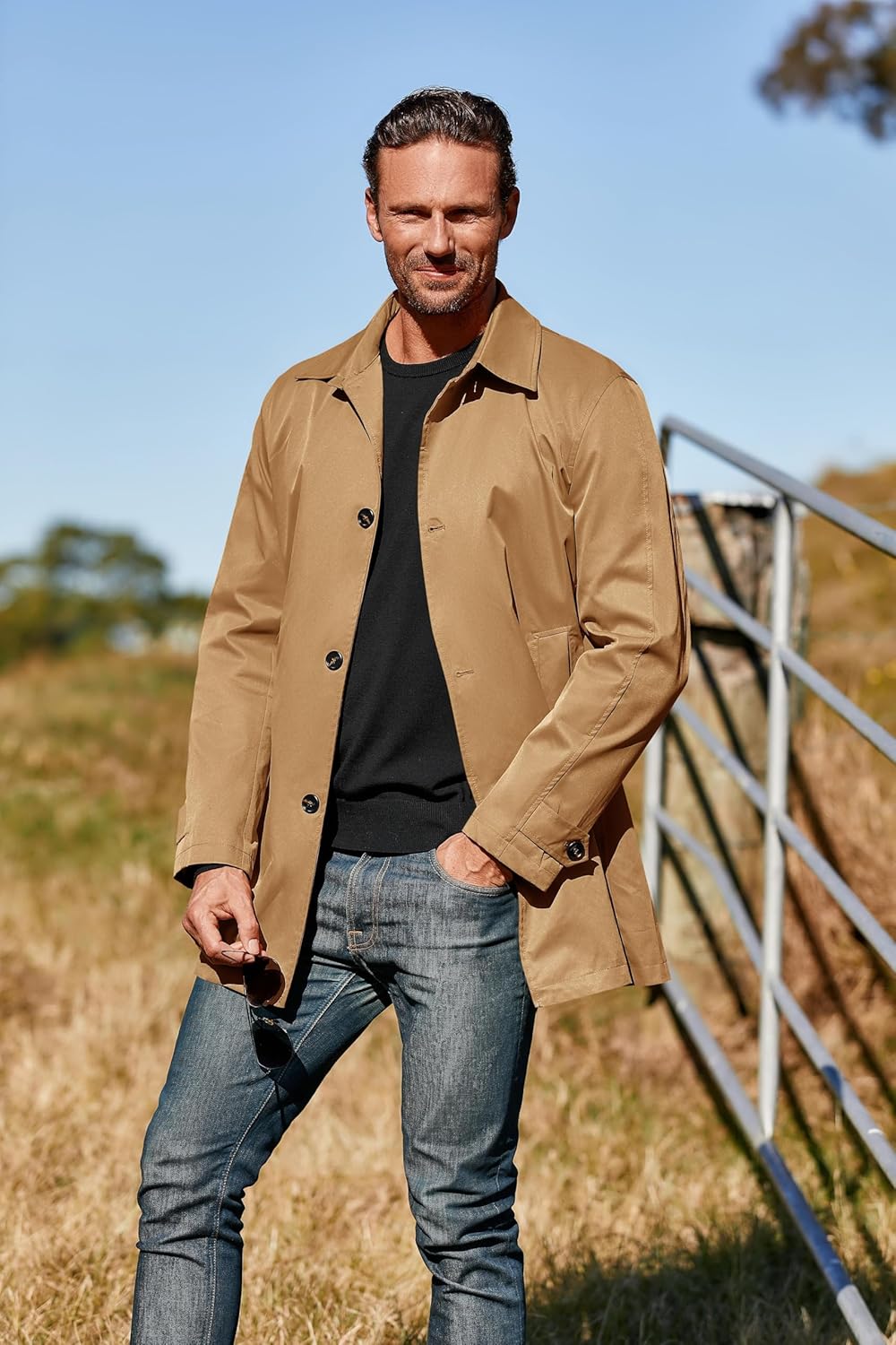 Makkrom Mens Trench Coat Single Breasted Casual Spread Collar Windbreak Jacket Long Classic Business Overcoat - Image 3