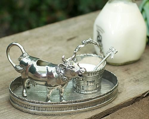 Miniatura 6 de Vagabond House, juego de azucarera y jarrita para leche, de la vaca Mabel, de peltre macizo, de 11 cm de alto