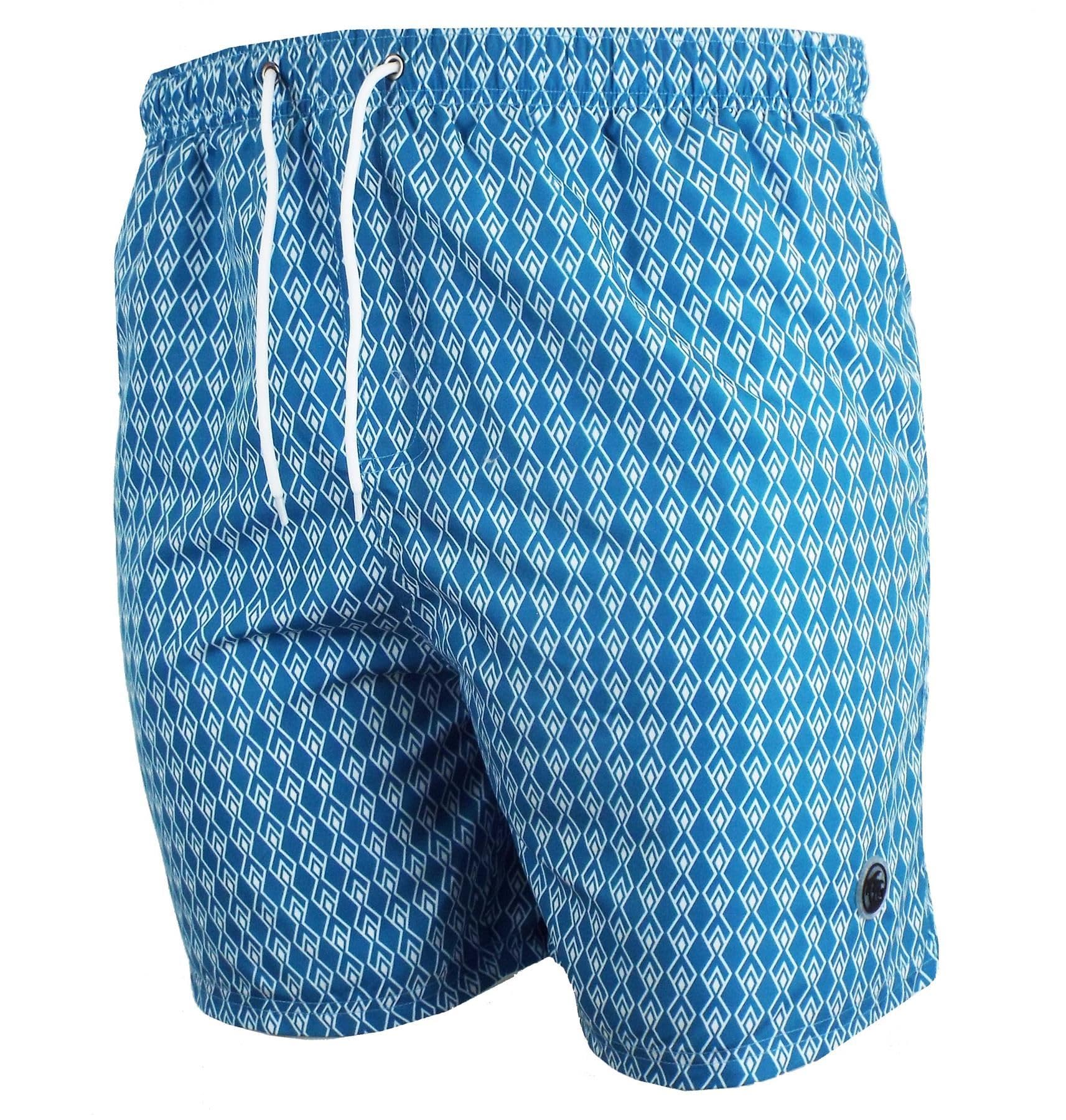Espionage Mens Plus Size SW094 Geometric Print Beach Swim Shorts 5XL Blue