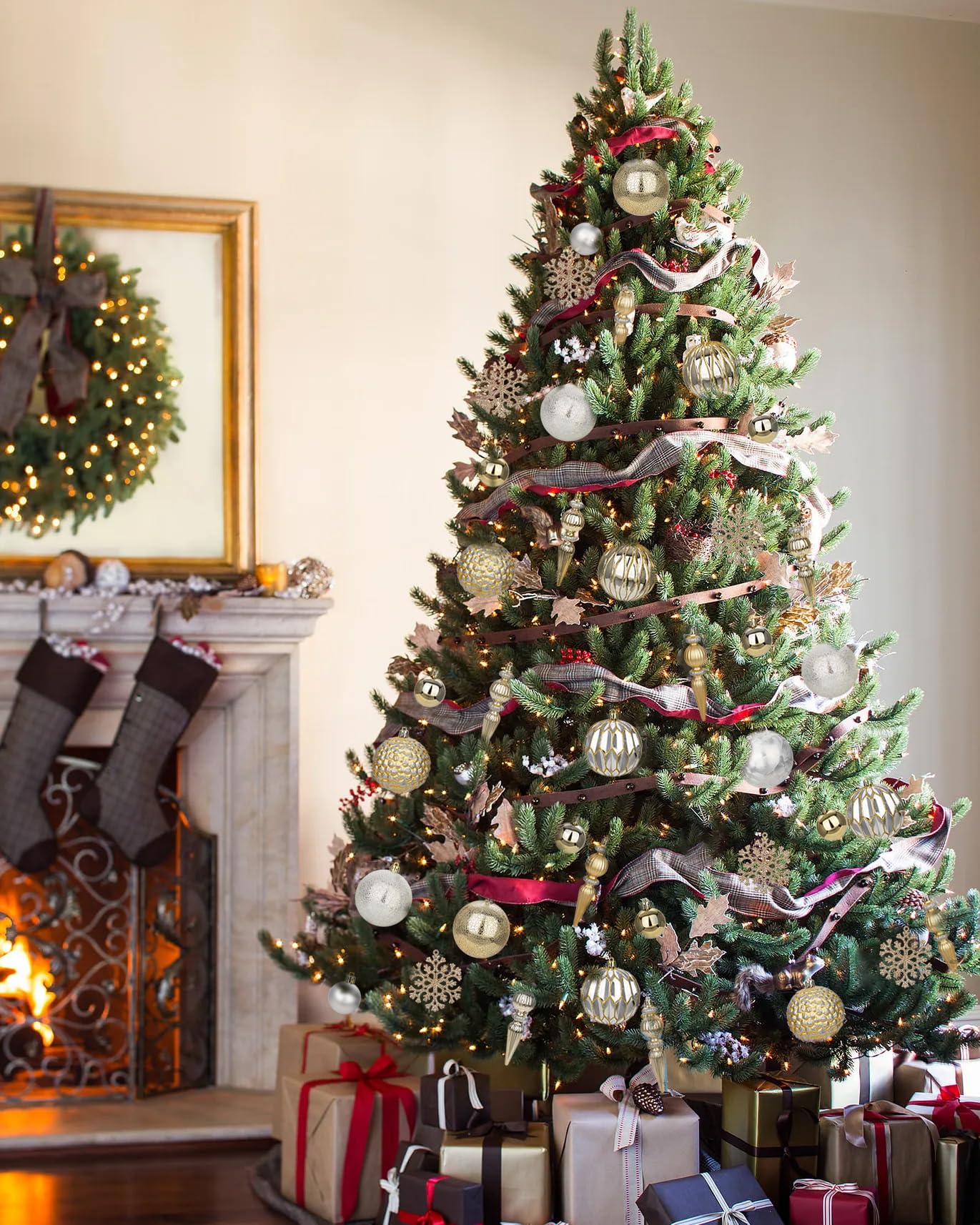 Weihnachtskugeln Set 92-teilig – Bruchsichere Christbaumkugeln Ornamente in Champagne & Silber – Weihnachtsbaumkugeln Weihnachtsdeko für Tannenbaum, Kranz Weihnachtsdekoration