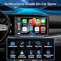 Vista 2 de Carplay inalámbrico iOS y Android Auto, estéreo de coche doble DIN con control de voz, pantalla táctil HD de 7 pulgadas, enlace de espejo, Bluetooth