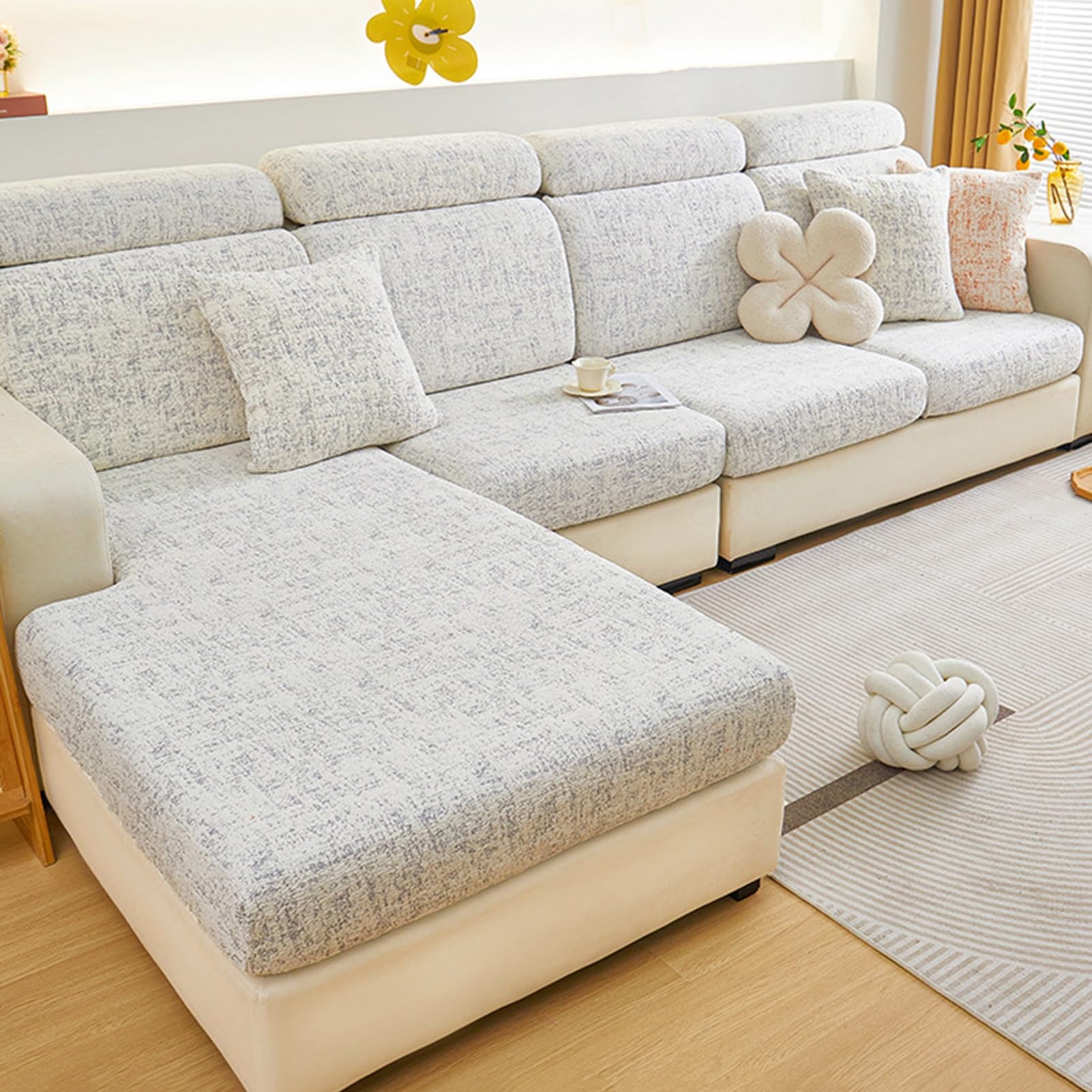 Housse de canapé en chenille gris 95-120x160-190 cm antidérapante