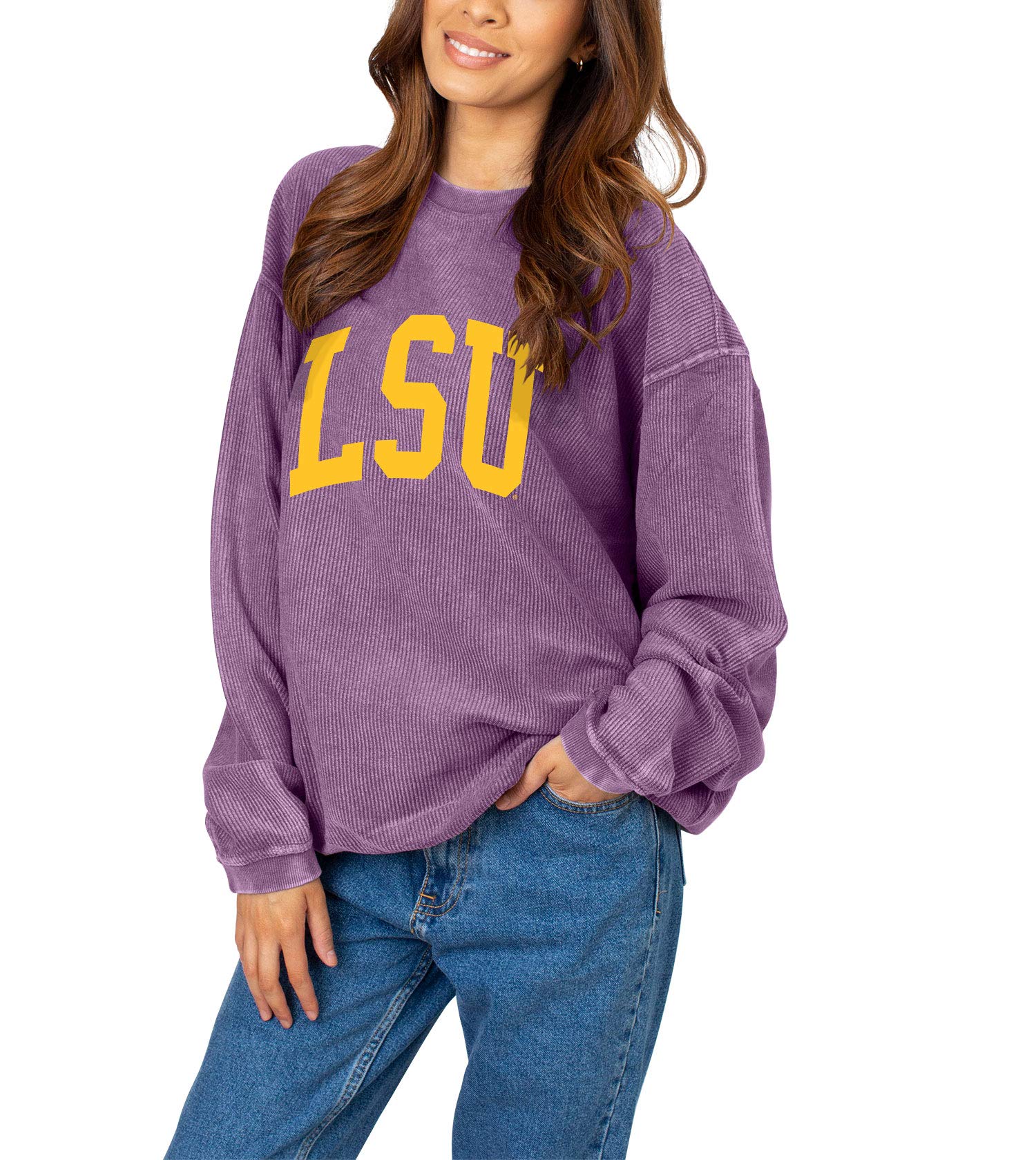 Chicka-D NCAA LSU Tigers Womens Corded Sweatshirt, Purple, Small